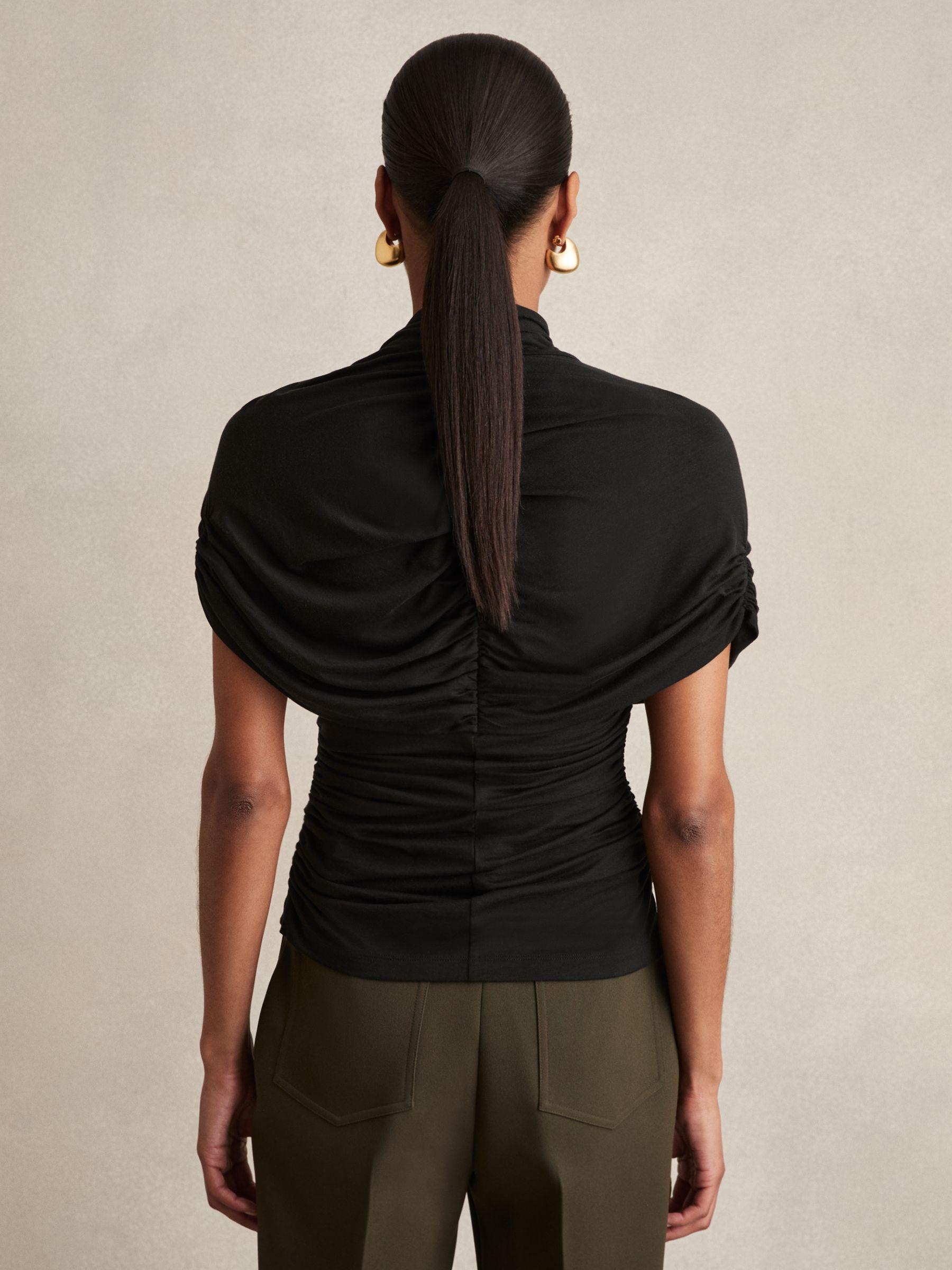 Stretch Lyocell Draped Top in Black Product Image
