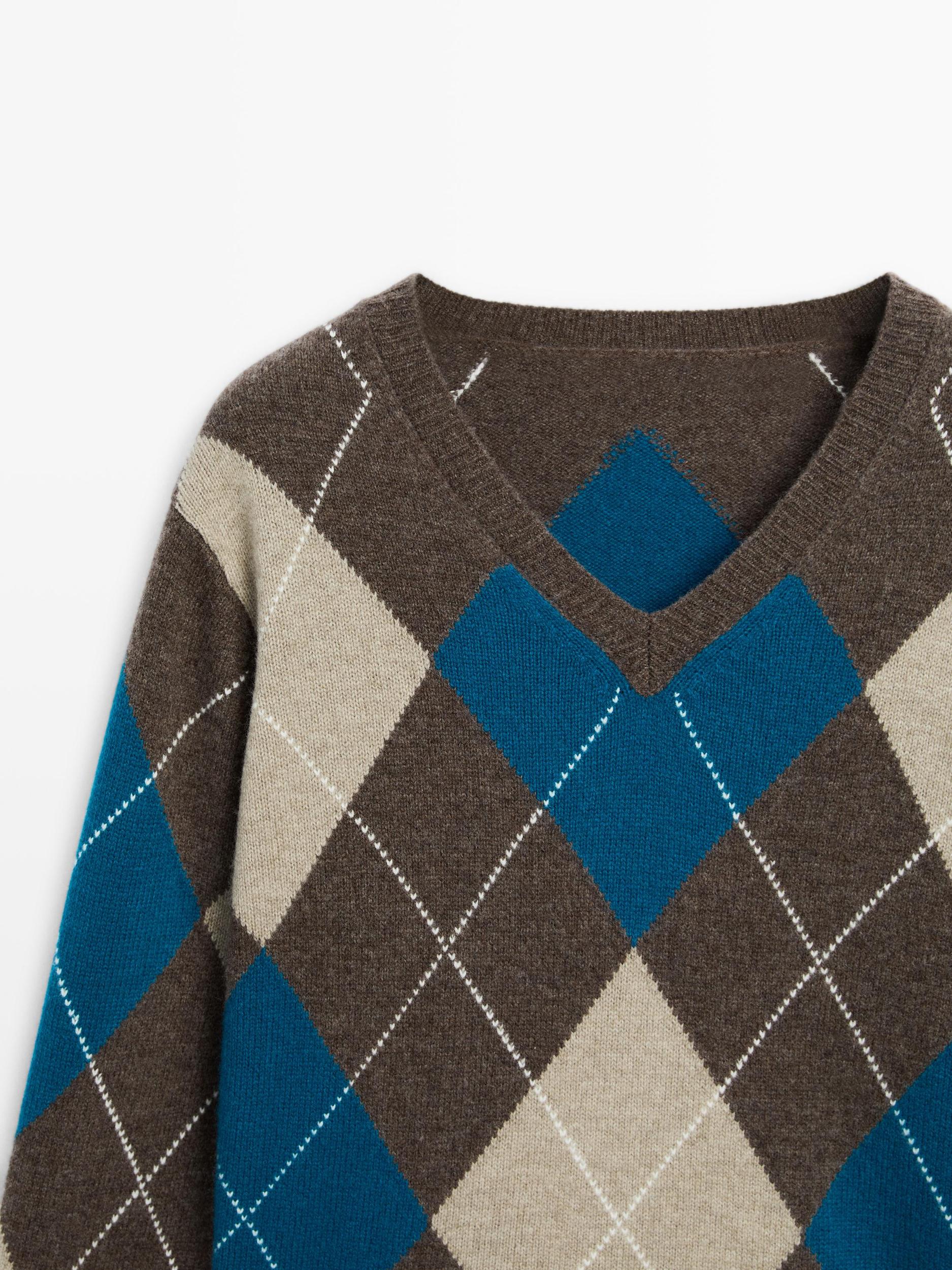 Wool blend argyle knit sweater Product Image