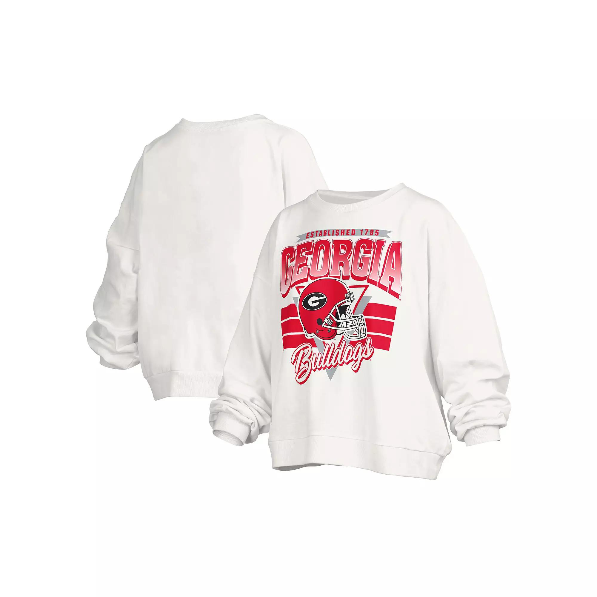 Women's Pressbox White Georgia Bulldogs Janice Retro Logo Oversized Pullover Sweatshirt, Size: 2XL Product Image