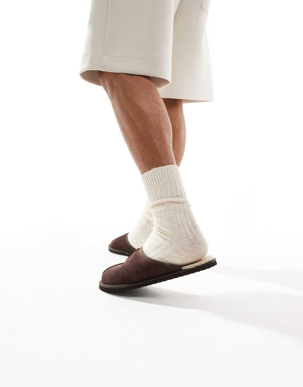 Jack & Jones faux suede slip on slipper in brown Product Image