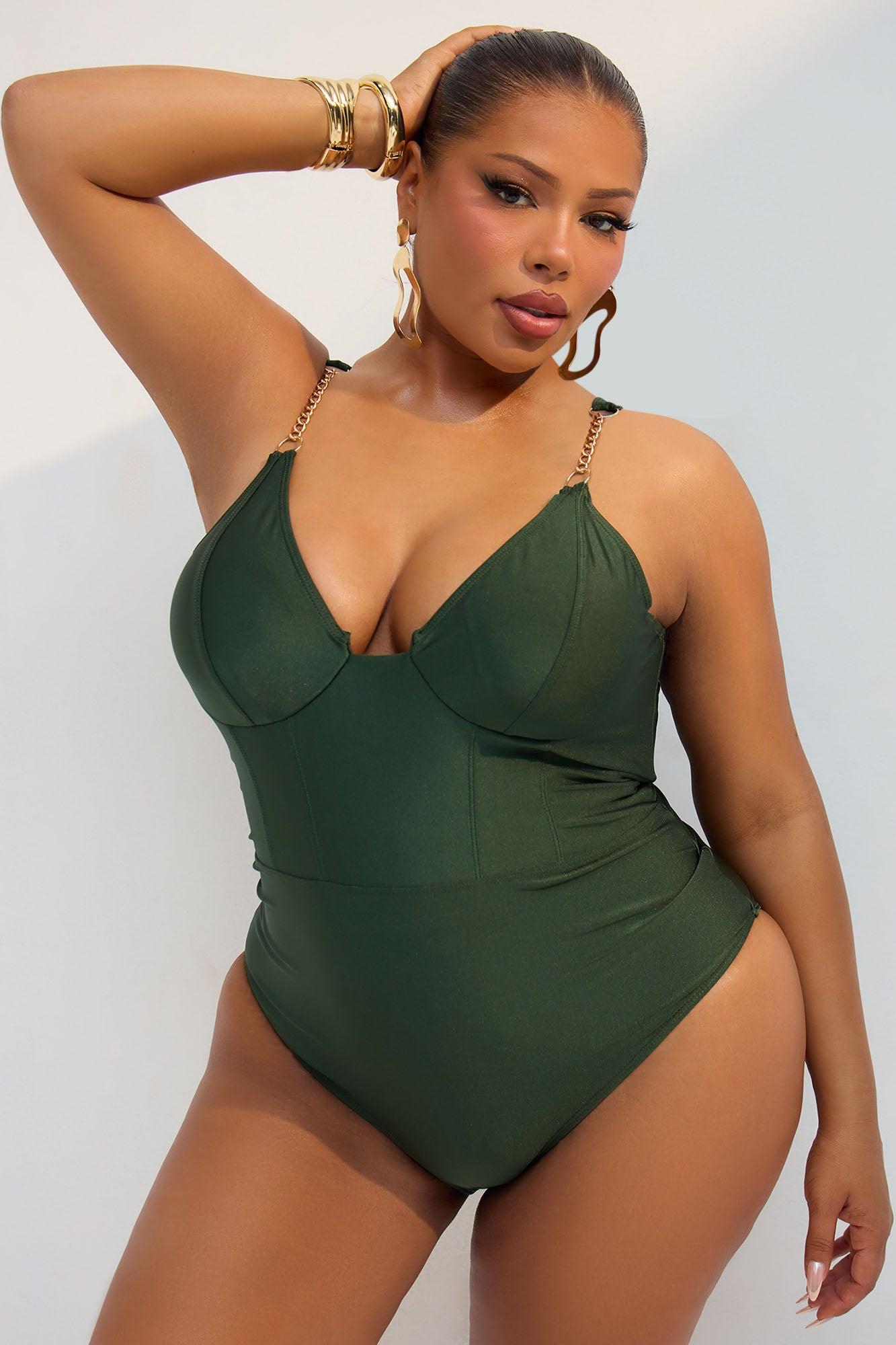 Paradise Dream Corset Chain Strap Underwire 1 Piece Swimsuit - Green Product Image