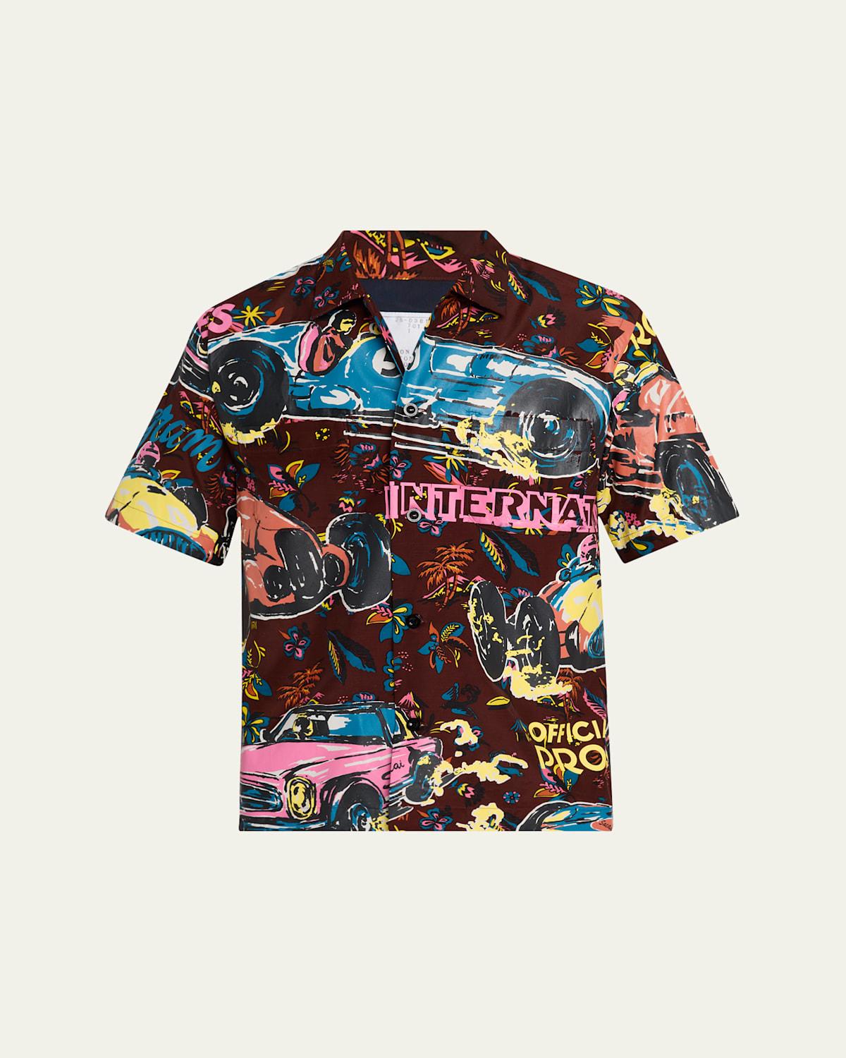 Mens Coated Car Race-Print Camp Shirt Product Image