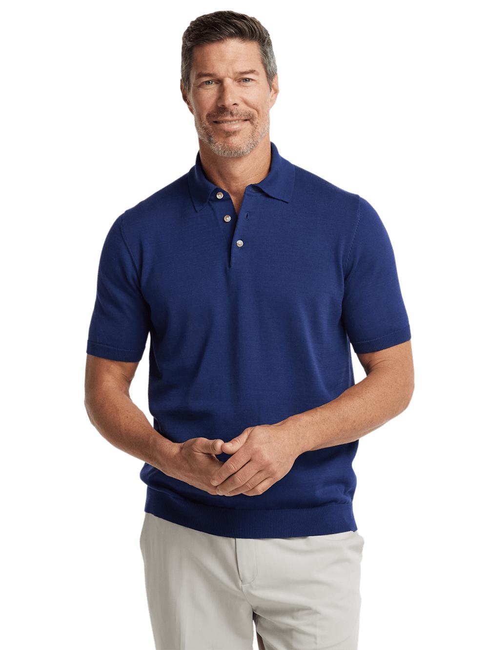 Supima Cotton Three Button Polo - Navy Product Image