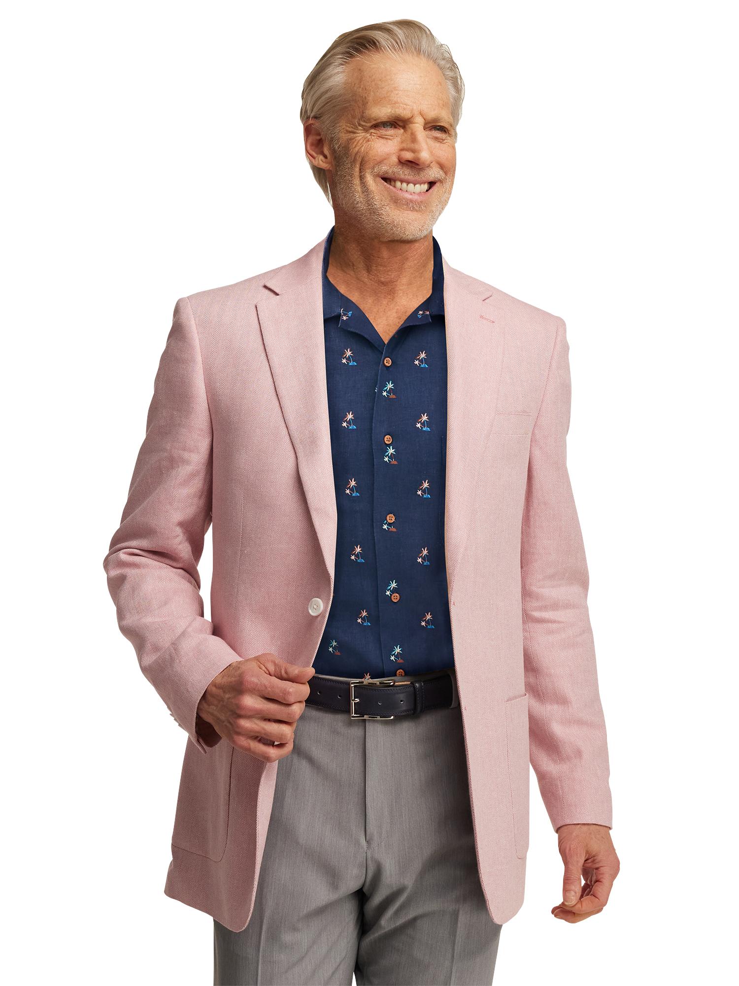 Linen Blend Herringbone Notch Lapel Sport Coat - Watermelon Product Image