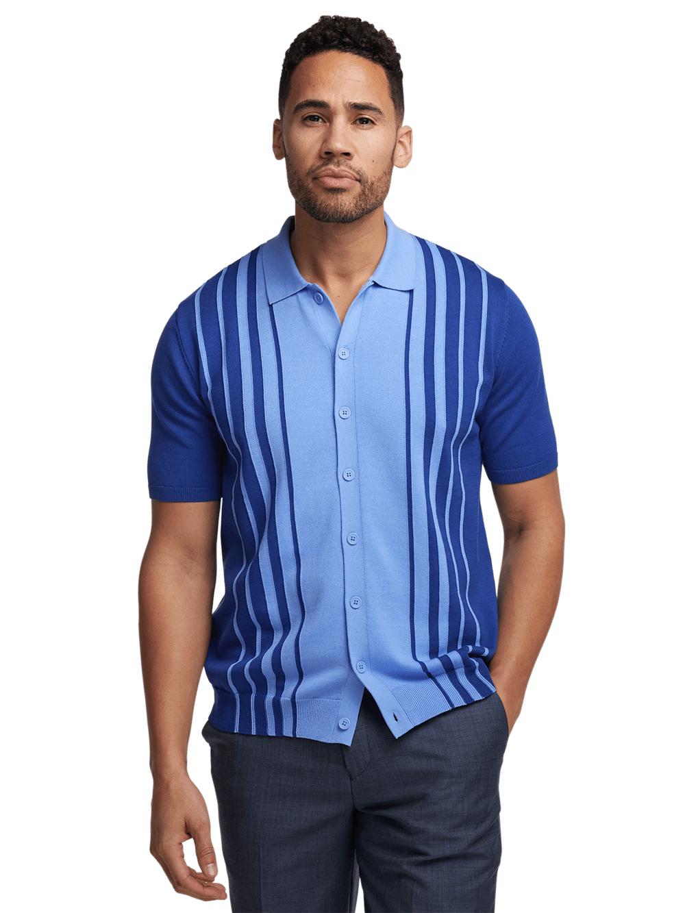 Cotton Button Front Polo - Blue Product Image