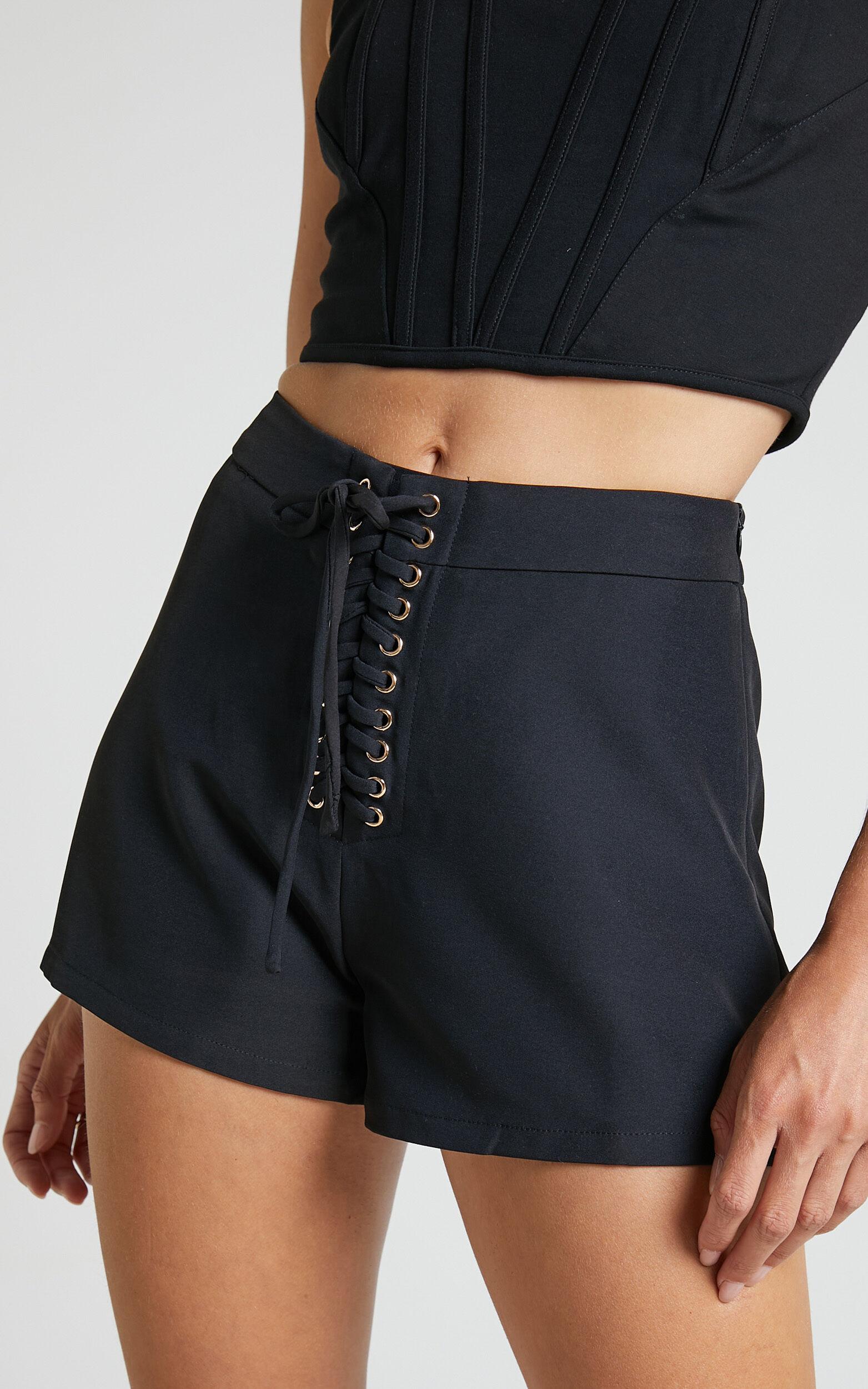 Kristitah Mini Shorts - Lace Up Hardware Eyelet Shorts in Black Product Image