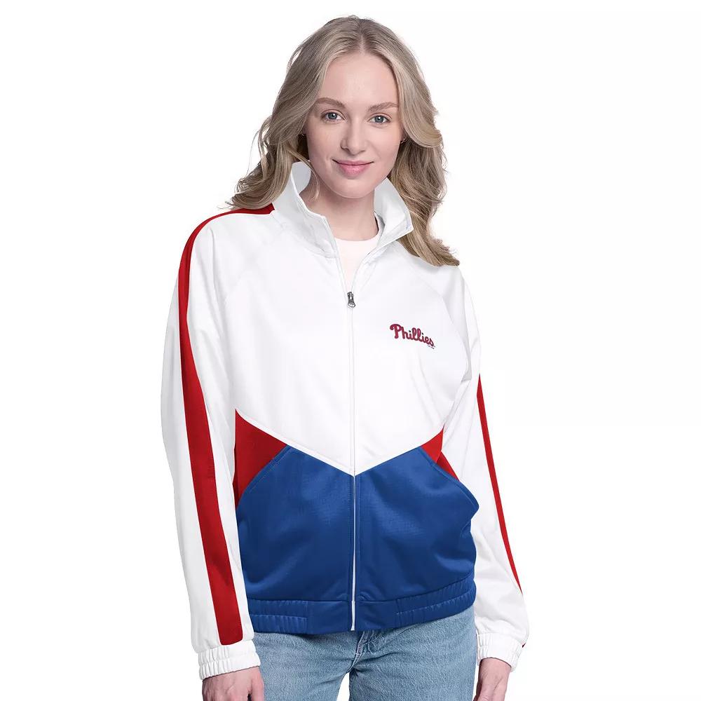 Women's G-III Sports by Carl Banks White/Red Philadelphia Phillies Rally Rhinestone Raglan Full-Zip Track Jacket,  Product Image