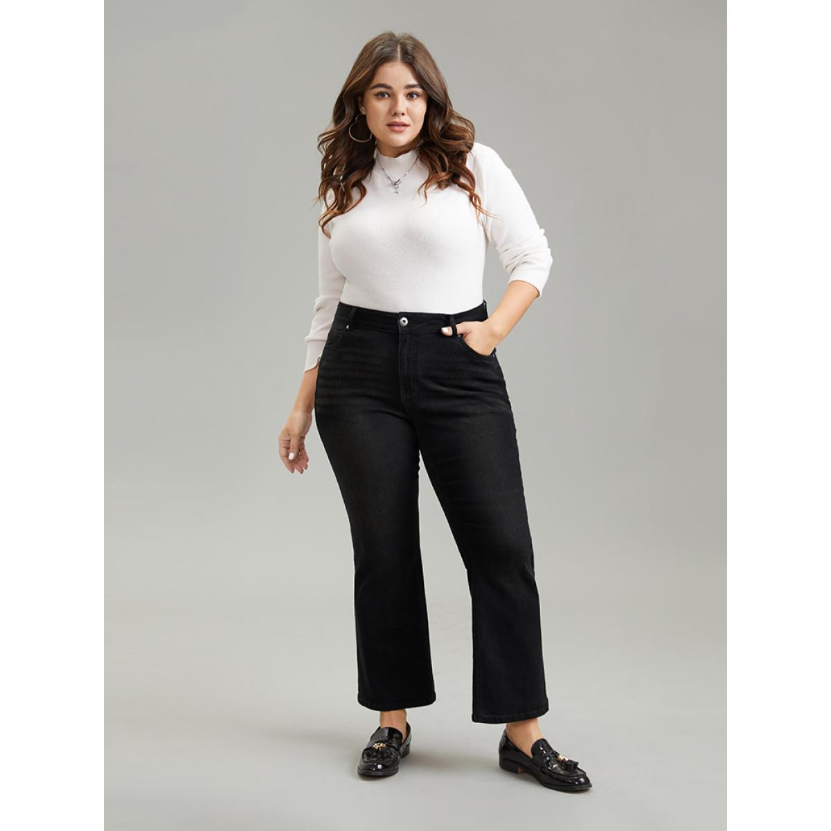 Plus Size Bootcut Full Length Pocket Black Wash Jeans Women DimGray Casual Plain Plain High stretch Pocket Jeans BloomChic 30/6X Product Image