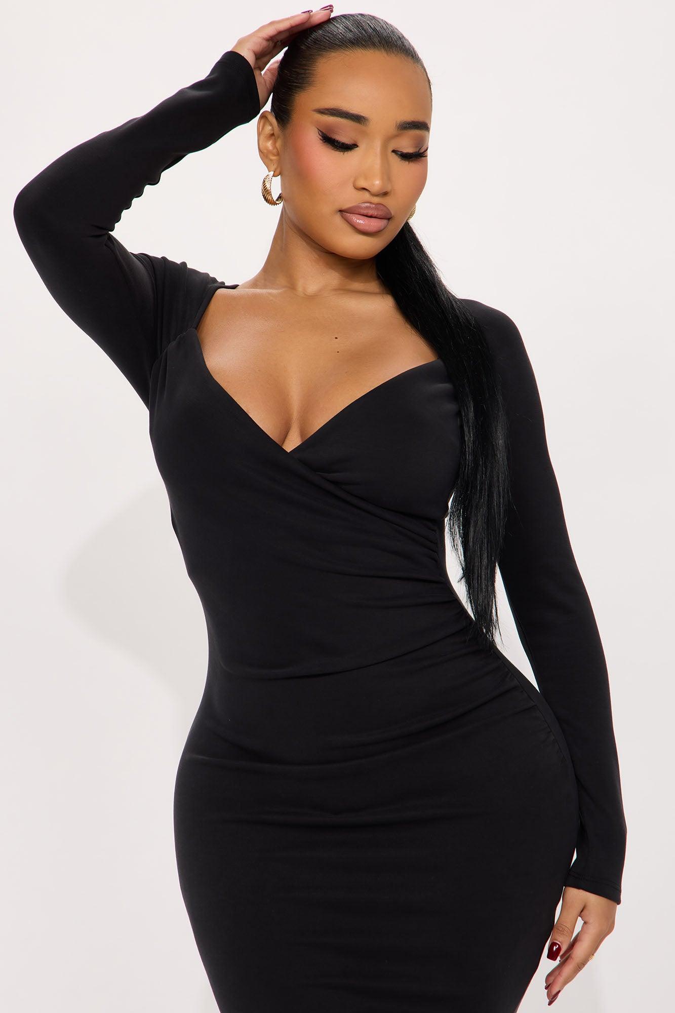 Jemma Ruched Midi Dress - Black Product Image