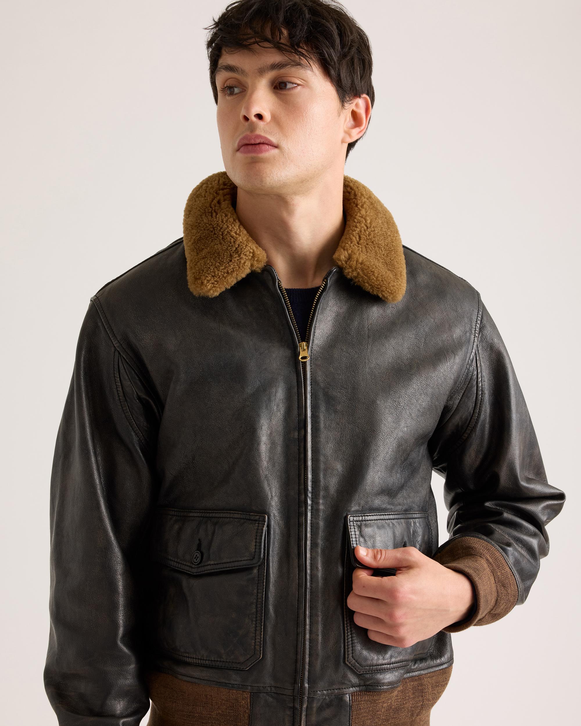 Quince | Men's Shearling Collar Leather Flight Jacket Product Image