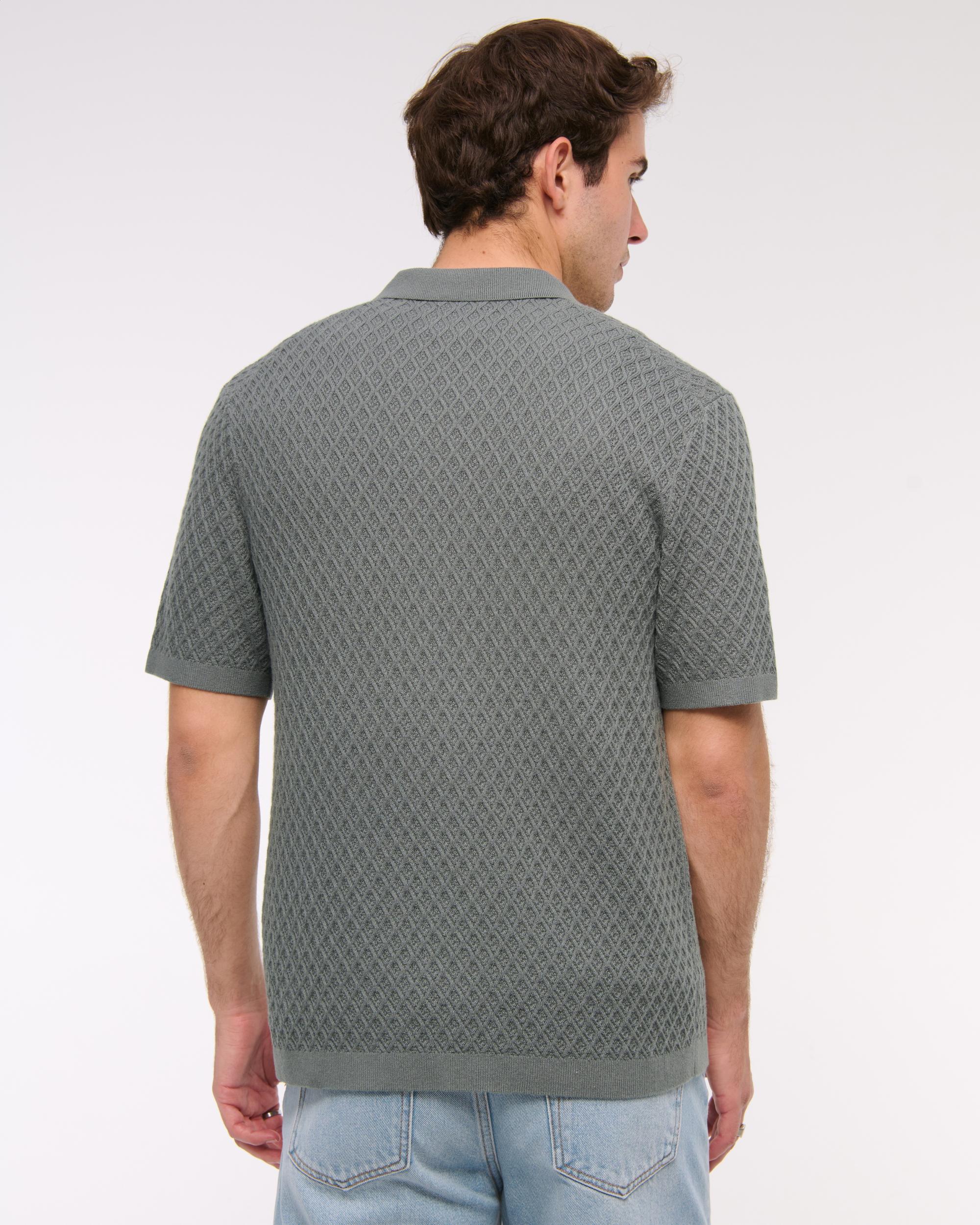 Diamond Stitch Button-Through Sweater Polo Product Image