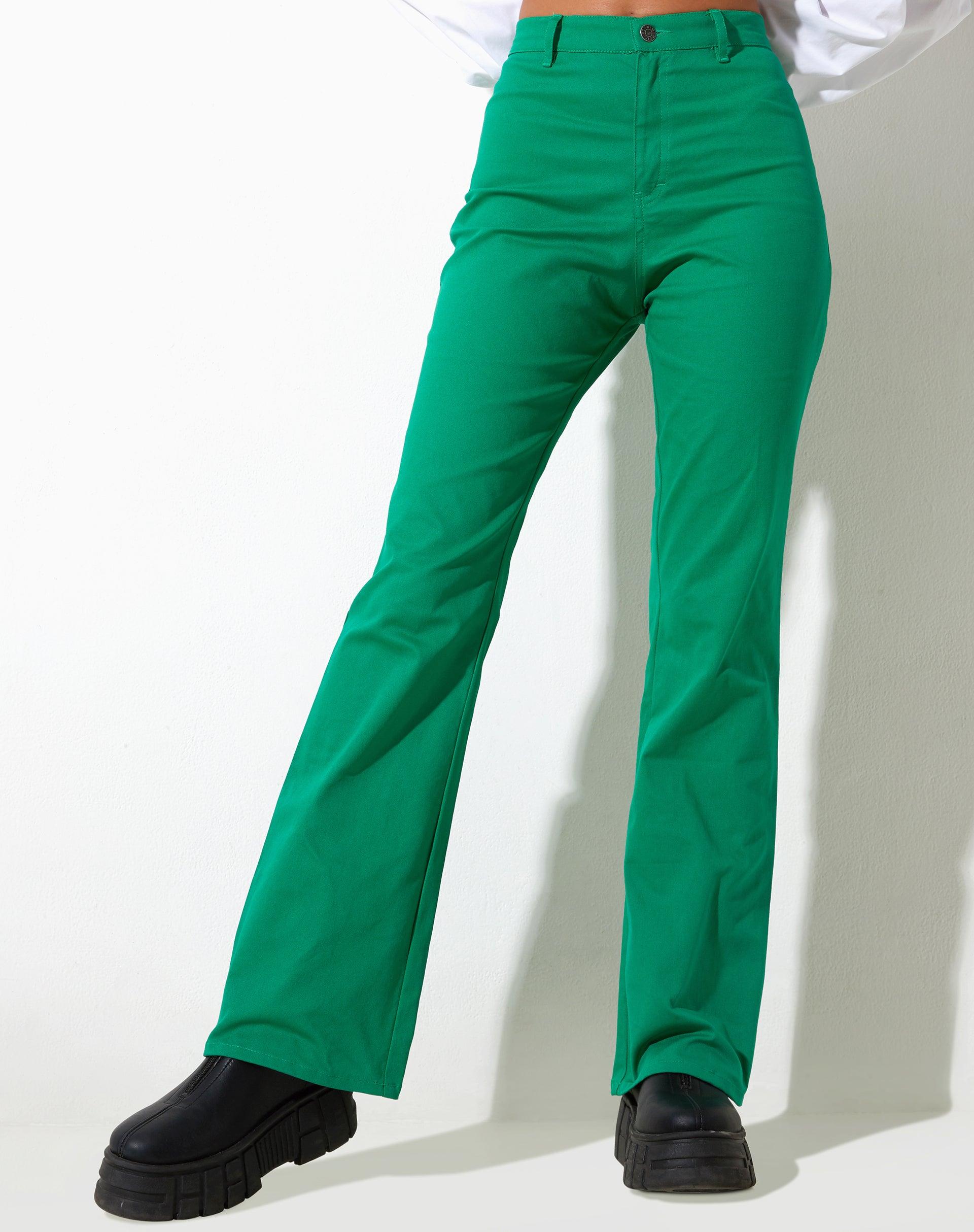 Zoven Flare Trouser in Twill Blush Green Female Product Image