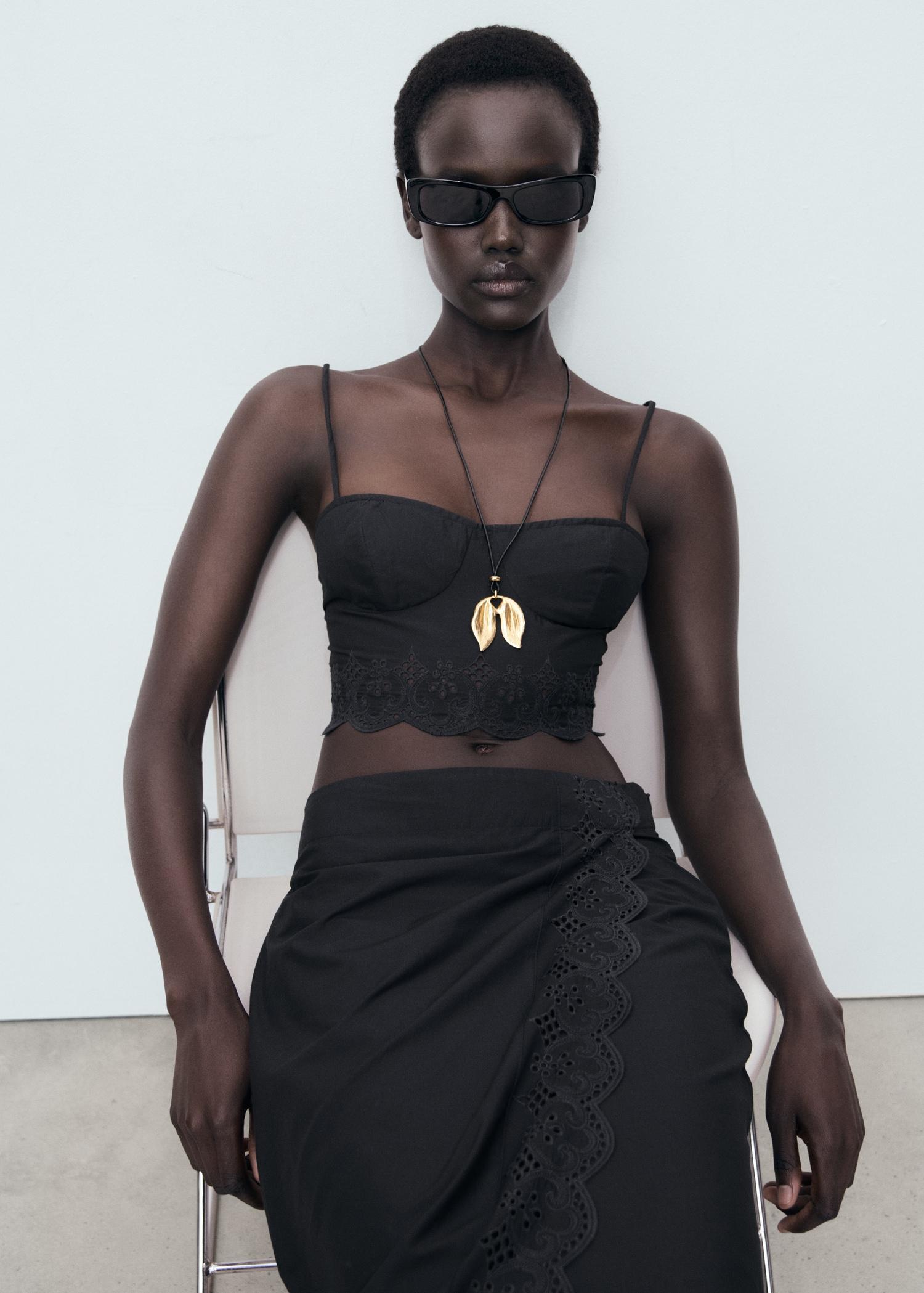 Embroidered crop top - Women | MANGO USA Product Image