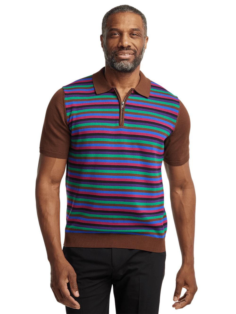 Cotton Quarter Zip Polo - Multi Product Image