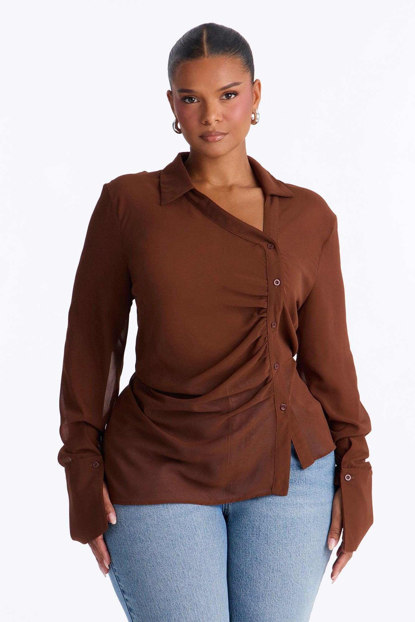 Easy Chic Sheer Chiffon Shirt - Chocolate Female Product Image