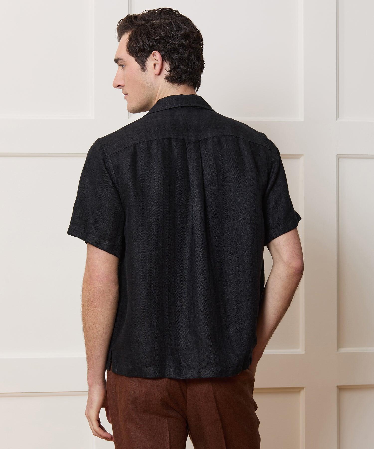 Textured Cropped Sea Soft Irish Linen Camp Collar Shirt Product Image