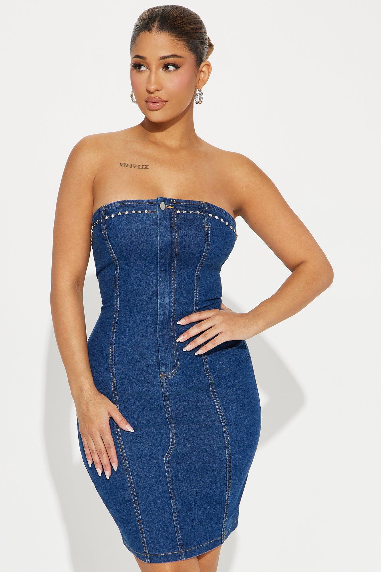 Kimmy Denim Mini Dress - Dark Wash Product Image