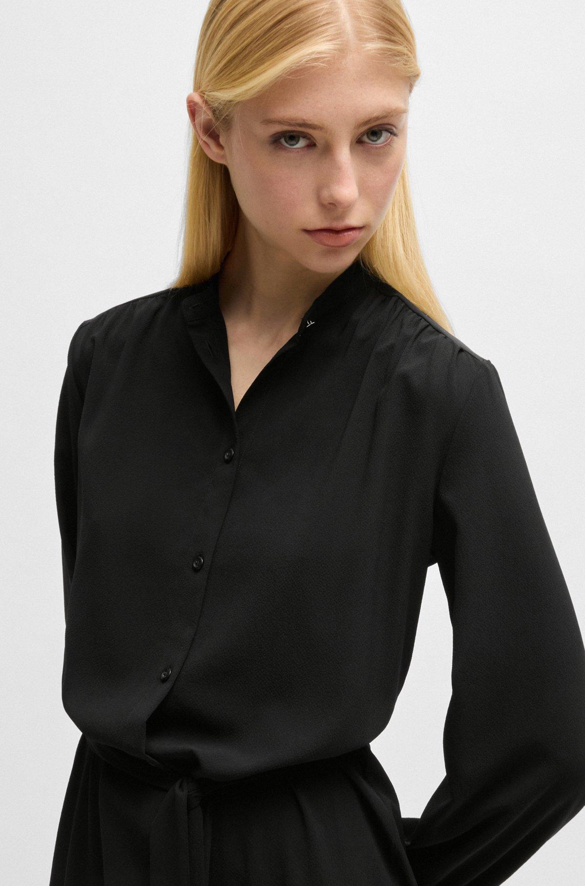 Belted shirt dress in crepe Georgette with stand collar Product Image