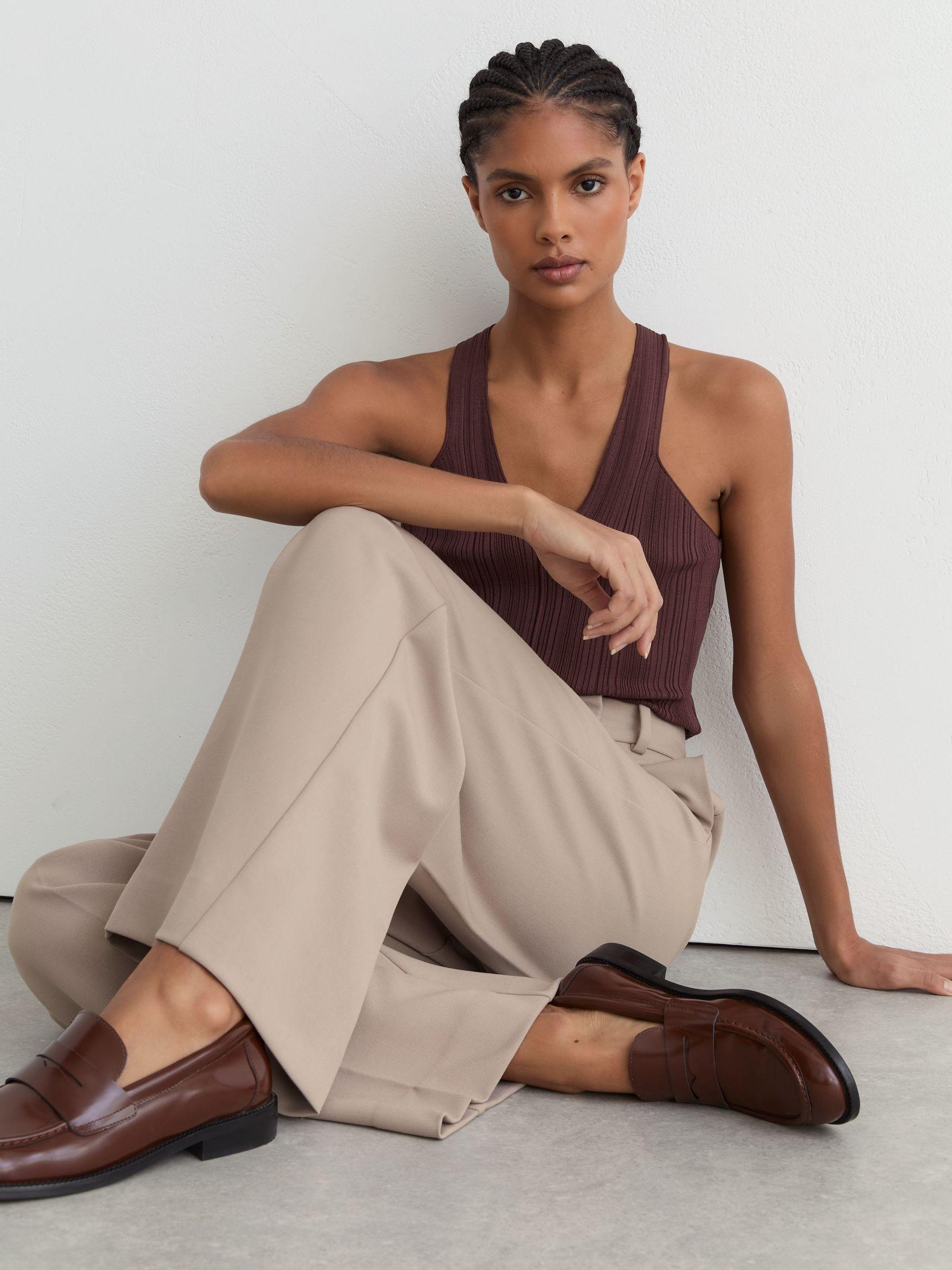 Petite Linen-Blend Textured Wide-Leg Trousers in Neutral Product Image
