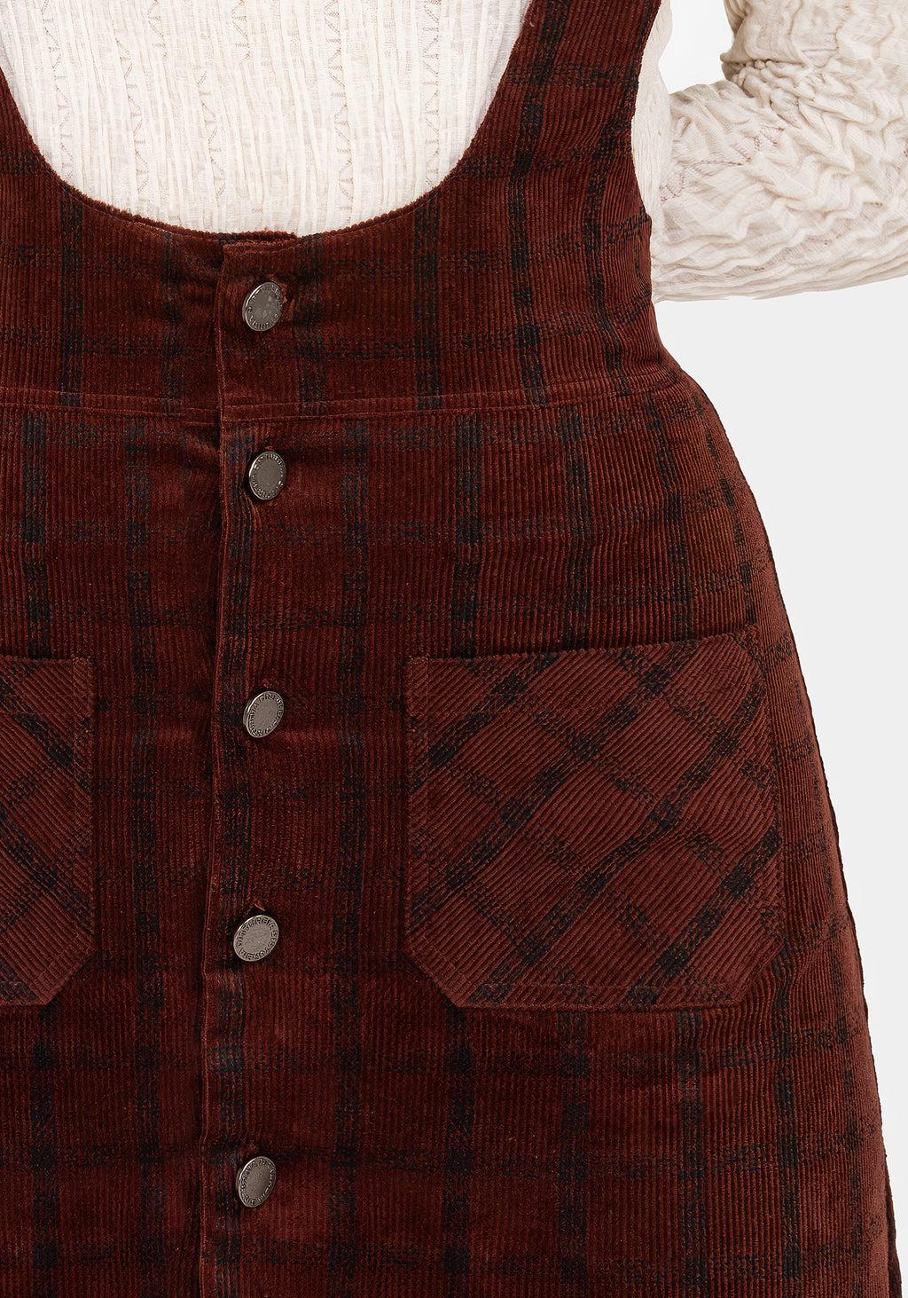 Terracotta Check Cord Mini Pinafore Skirt Product Image