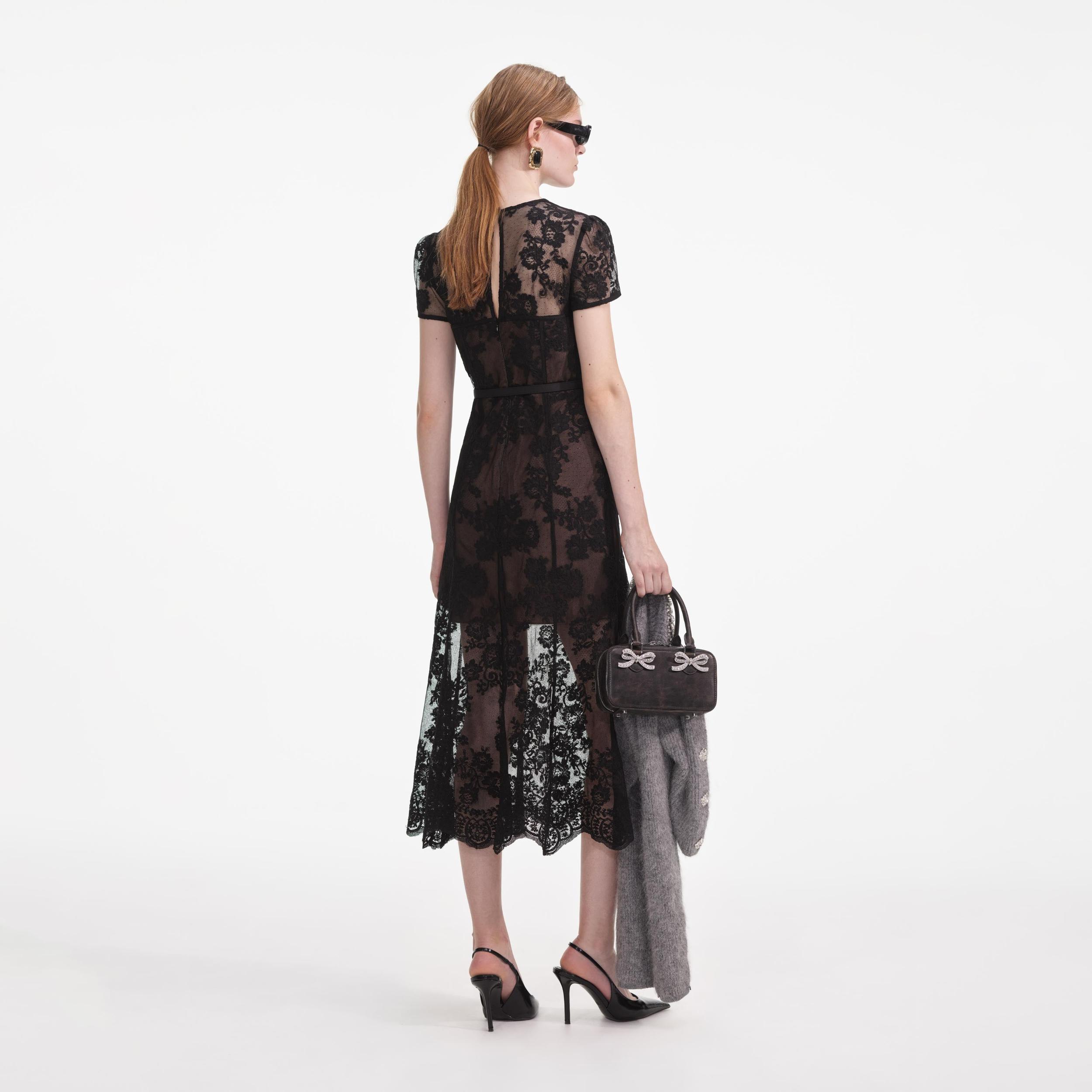 Black Lace Bustier Midi Dress Product Image