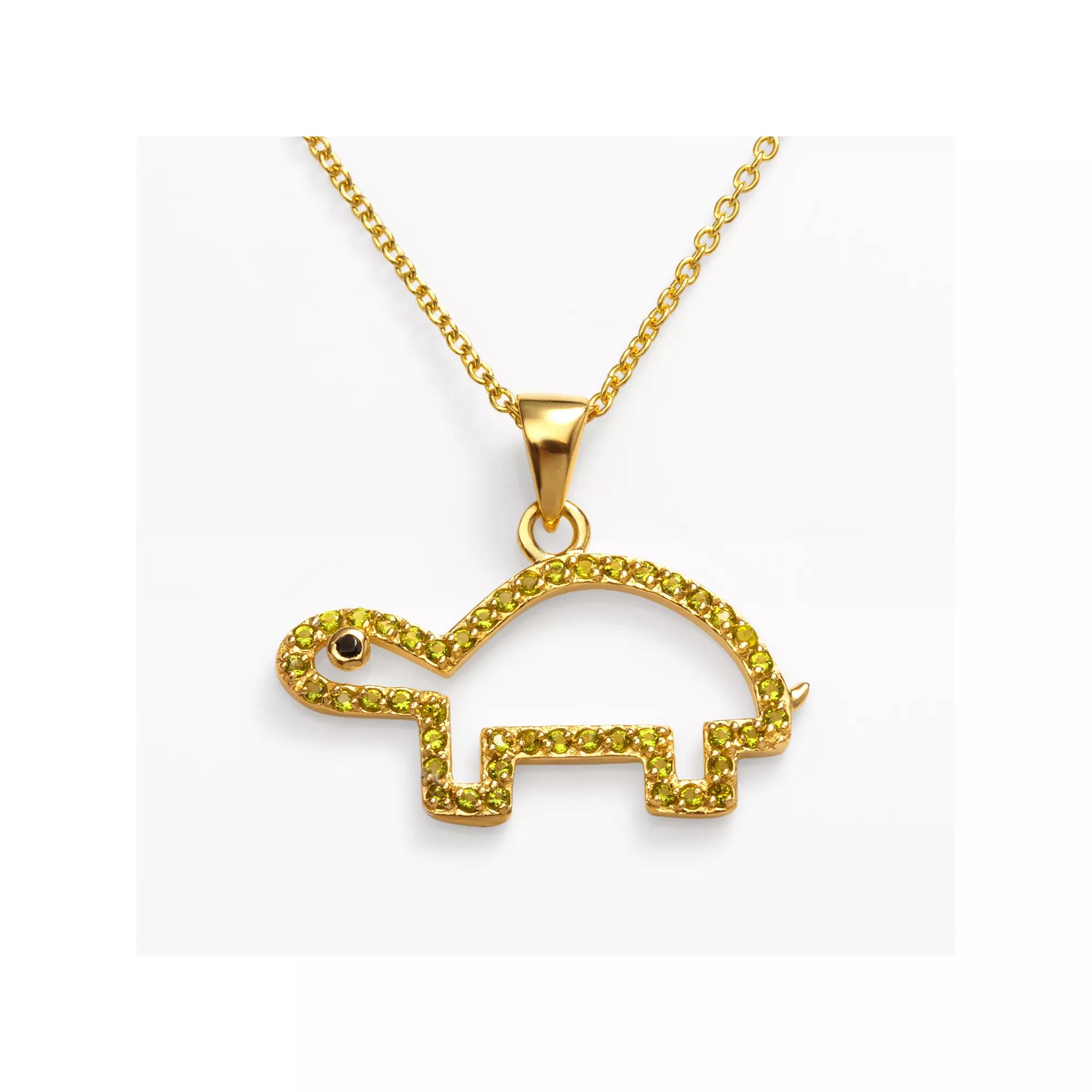 Sophie Miller 14k Gold Over Silver Simulated Peridot & Black Cubic Zirconia Turtle Pendant, Womens Multi Product Image