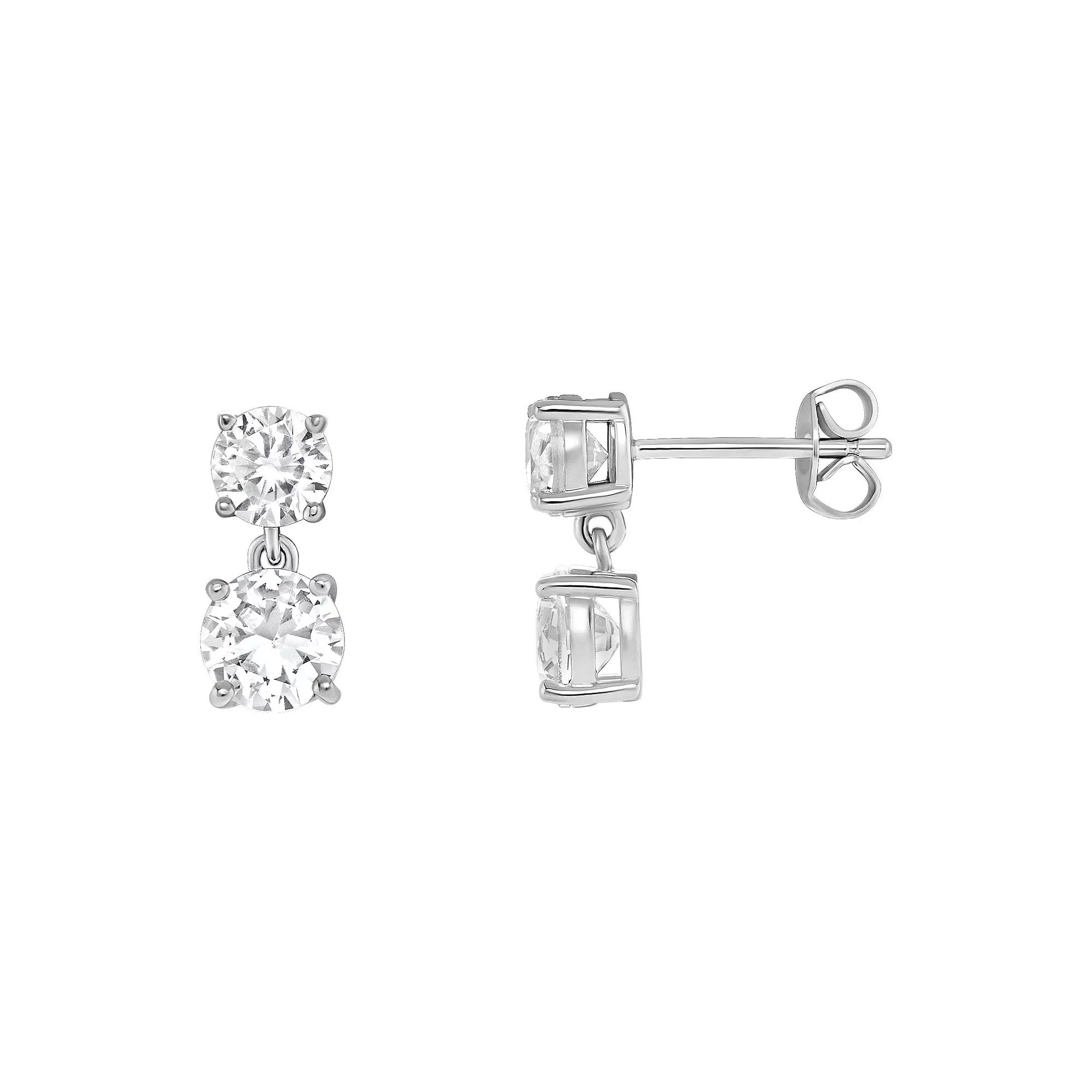 PRIMROSE Sterling Silver Double Round Cubic Zirconia Drop Earrings, Women's, Silver Tone Product Image