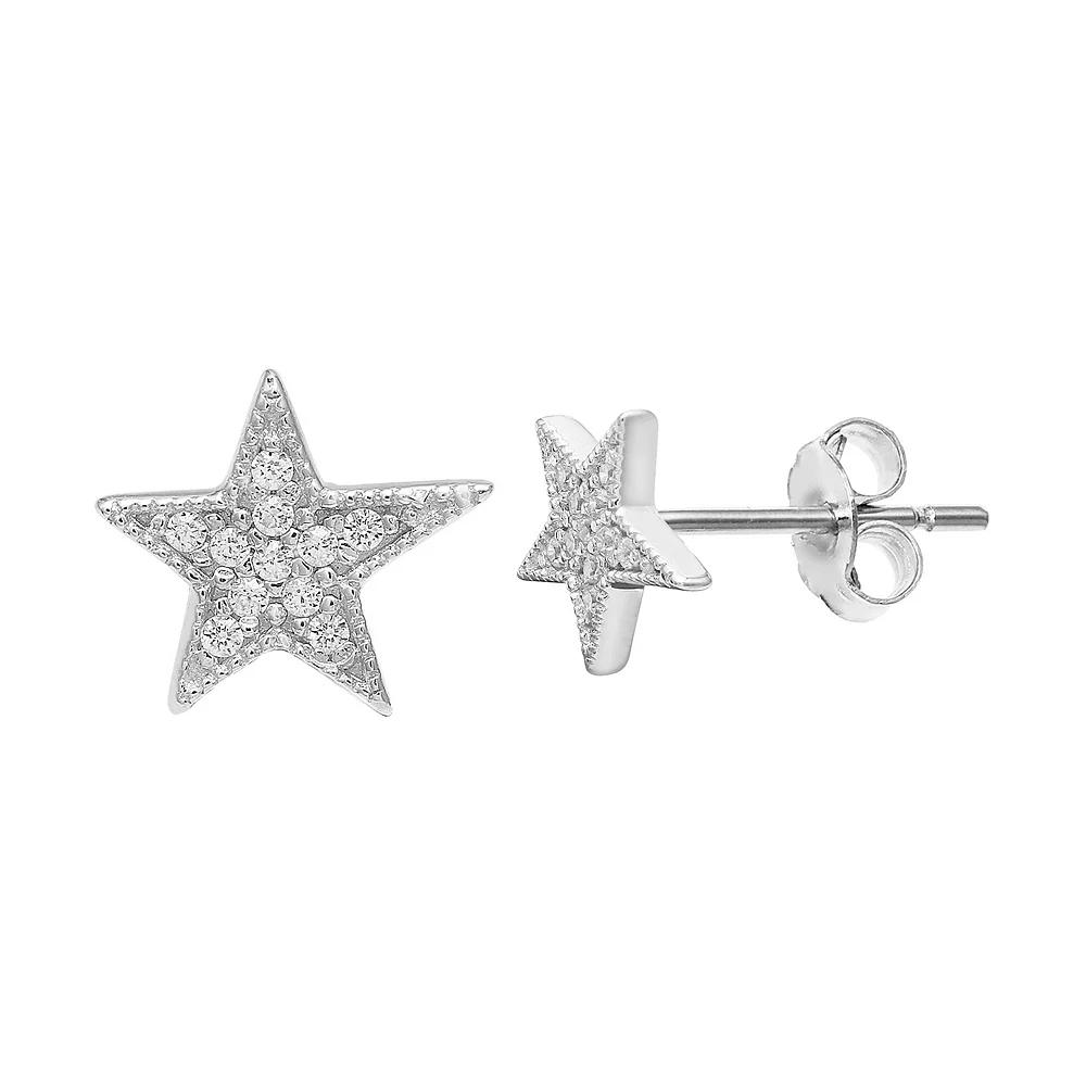 PRIMROSE Sterling Silver Cubic Zirconia Beaded Star Earrings, Women's, Silver Tone Product Image