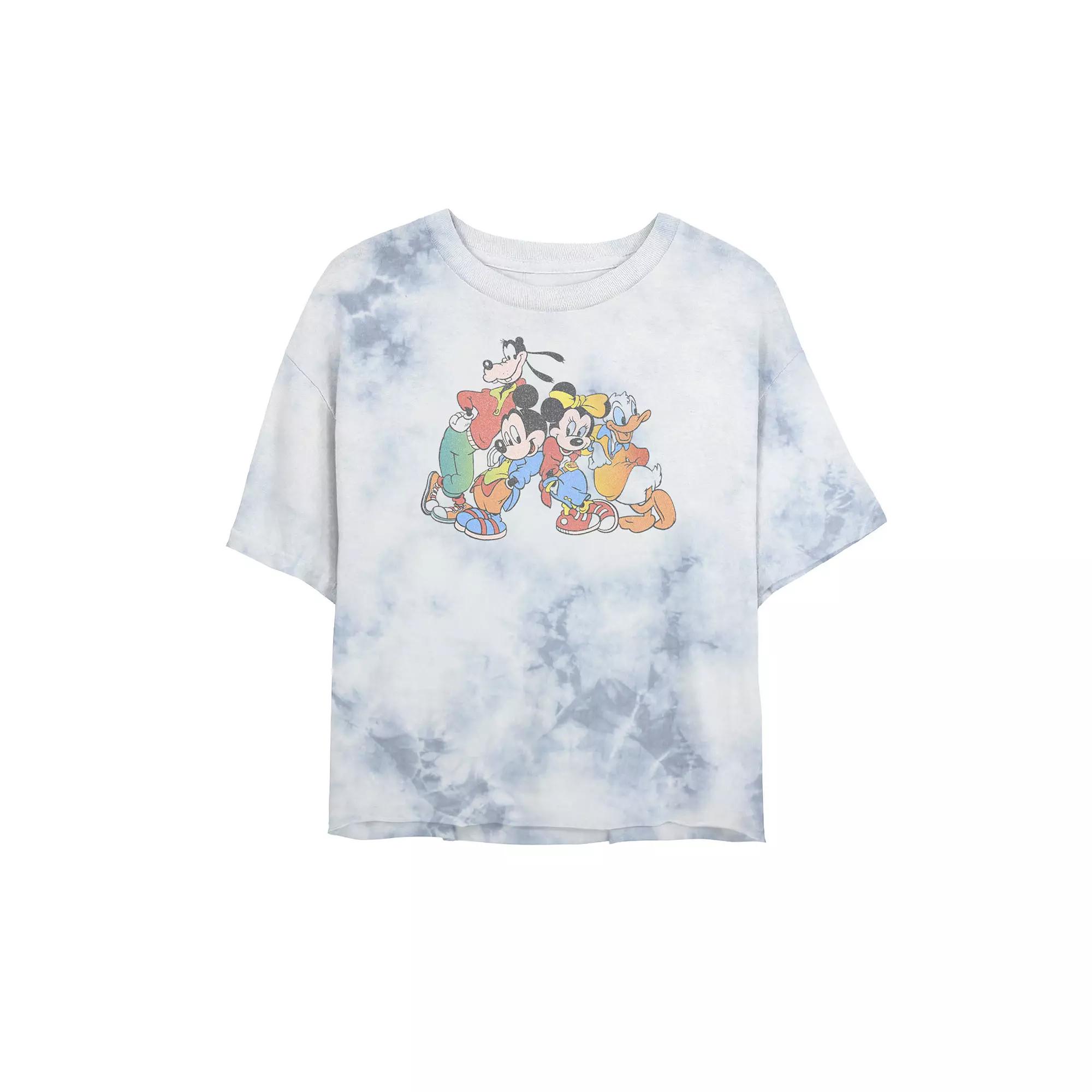 Juniors' Disney Mickey Mouse & Friends 90's Style Portrait Bombard Wash Crop Graphic Tee, Women's, Size: XL, White Blue Product Image
