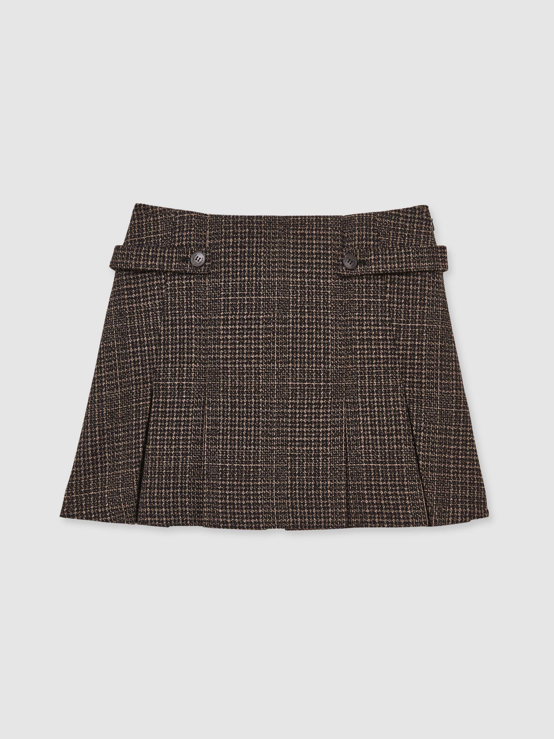 Tweed Pleated Mini Skirt in Brown Product Image