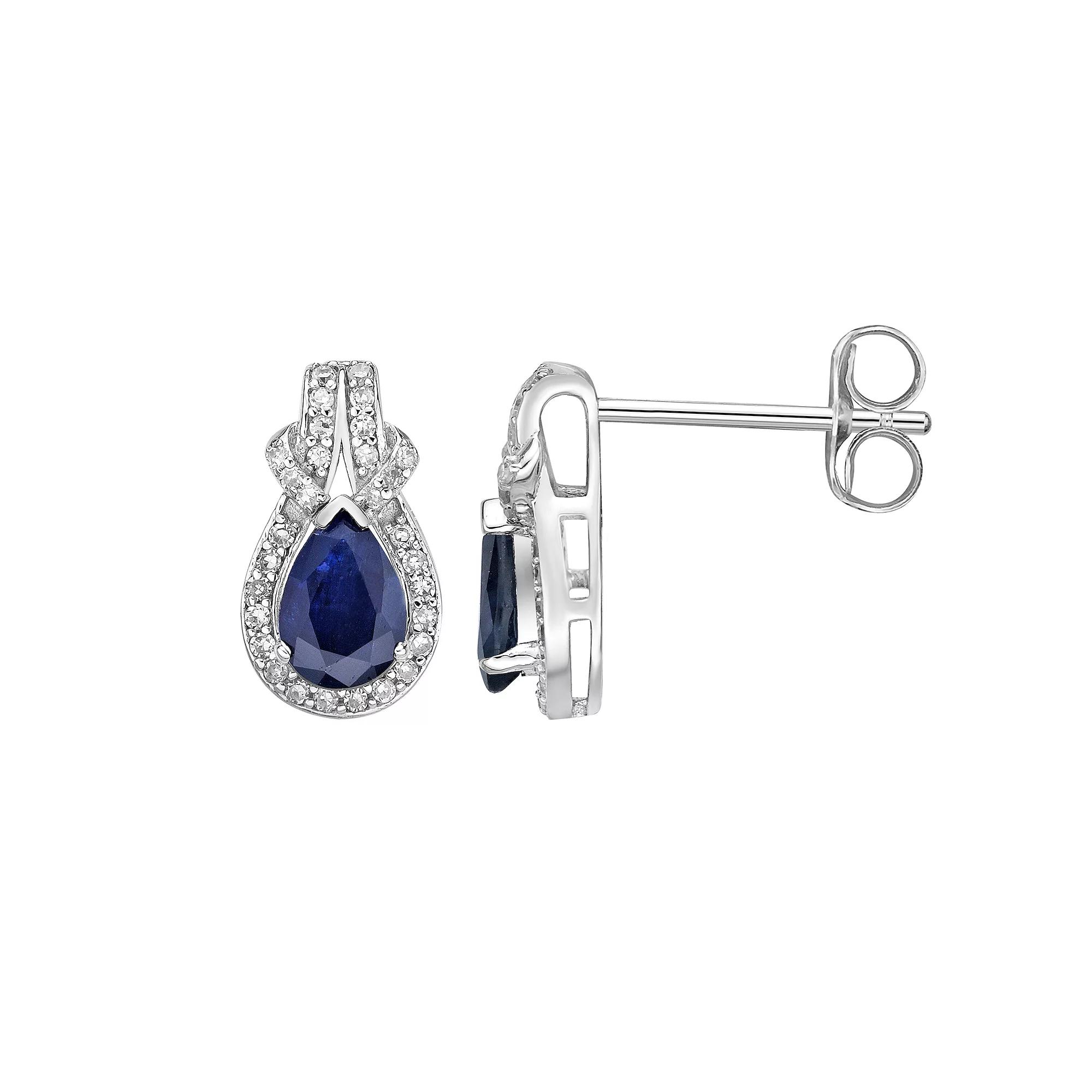 Gemminded 10k White Gold 1/5 Carat T.W. Diamond & Sapphire Earrings, Women's, 10k Whgold Product Image