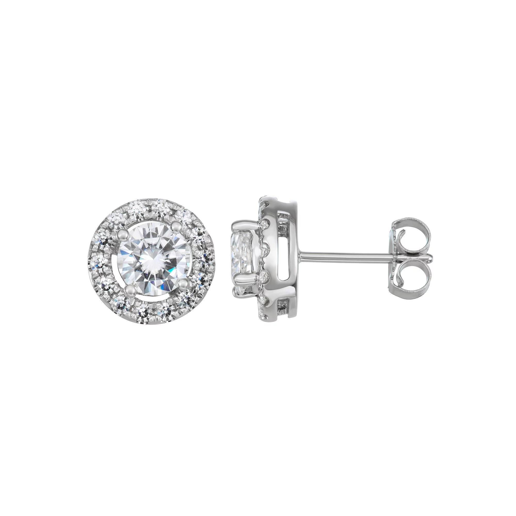 Charles & Colvard 14k White Gold 1 1/4 Carat T.W. Lab-Created Moissanite Halo Stud Earrings, Women's Product Image