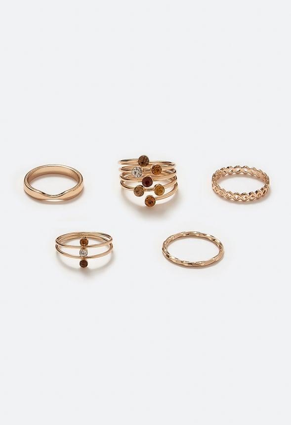 Gaia Delicate Glass Stones Wraparound Mixed Rings Pack Product Image