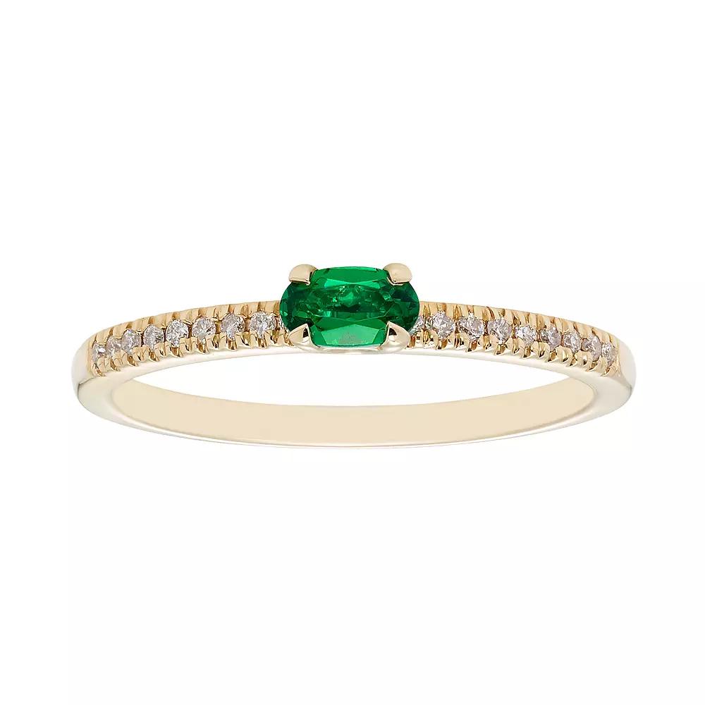 Boston Bay Diamonds 10k Gold Lab-Created Emerald & 1/10 Carat T.W. Diamond Ring, Women's,  Product Image