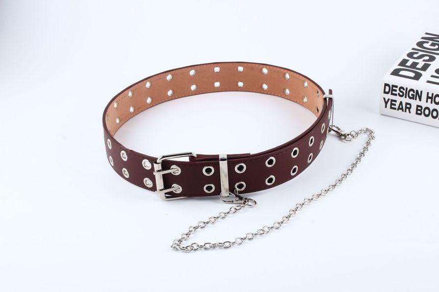 Single/ Double Eyelet Chain Strap Faux Leather Belt Product Image