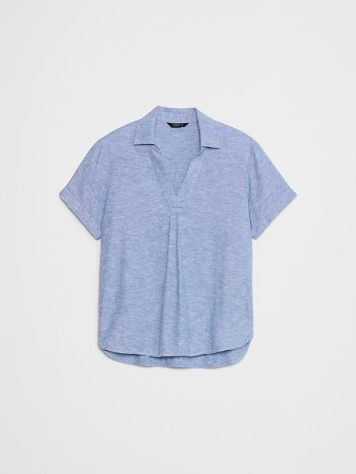 Linen-Blend Collared Top Product Image