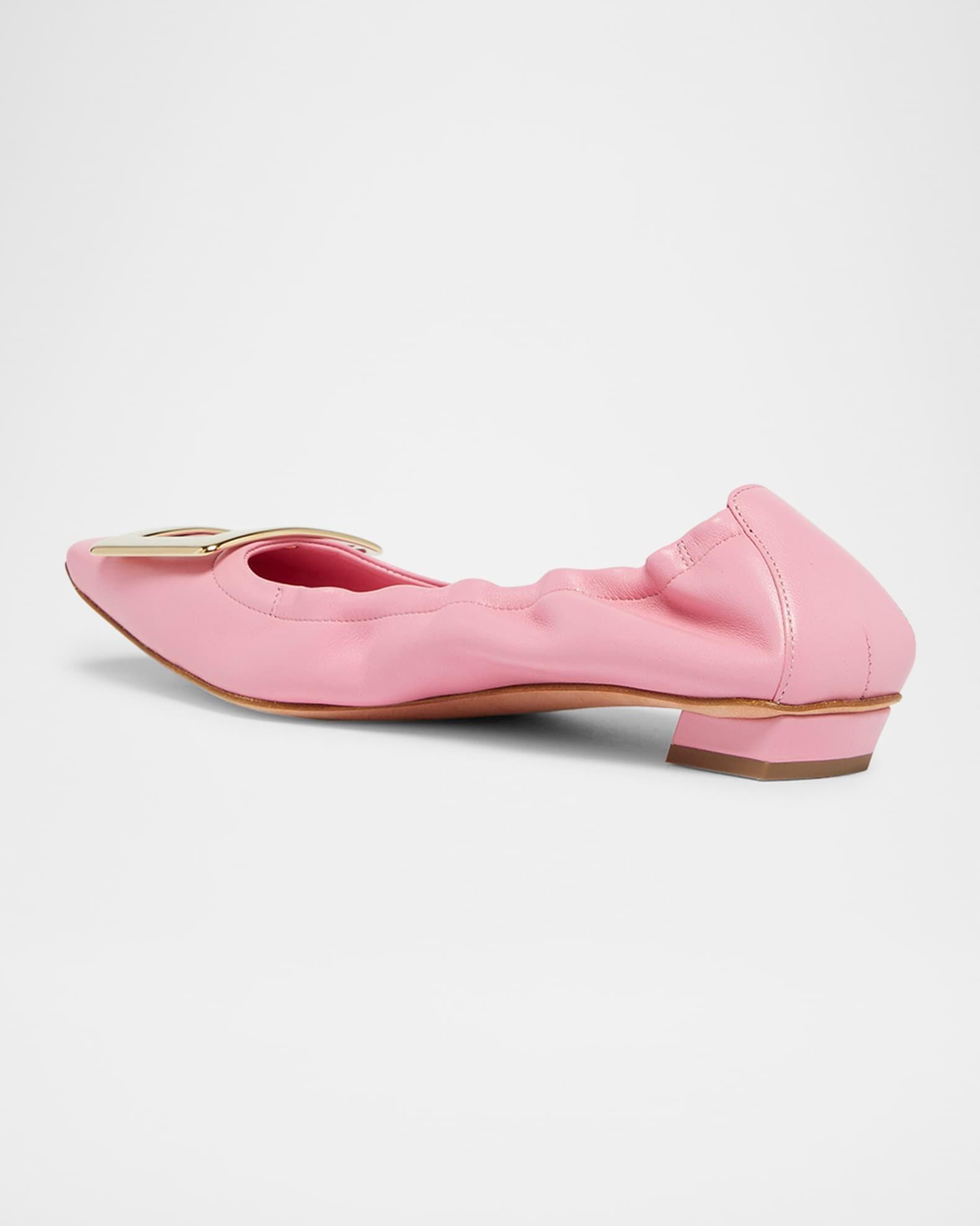 Belle Pointed Ruched Leather Ballerina Flats Product Image