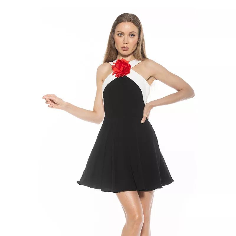 Women's ALEXIA ADMOR Alexi Halter Fit & Flare Dress with 3D Flower Detail,  Product Image