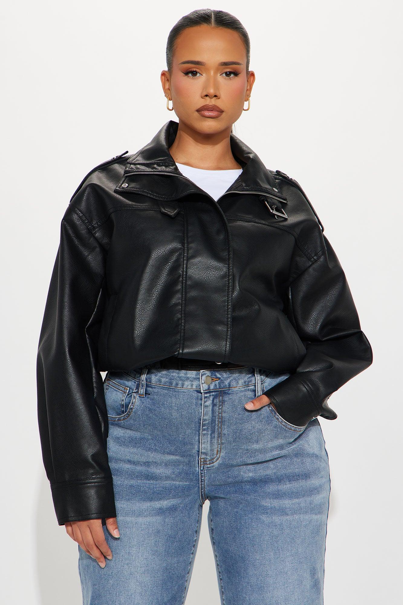 Don't Be Jaded Faux Leather Oversized Jacket - Black Female Product Image