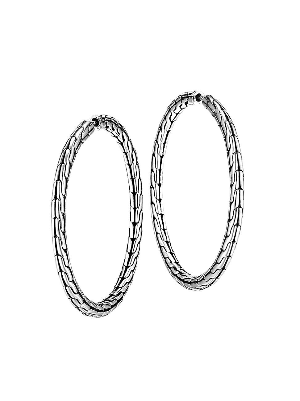 Womens Classic Chain Sterling Silver Medium Hoop Earrings Product Image