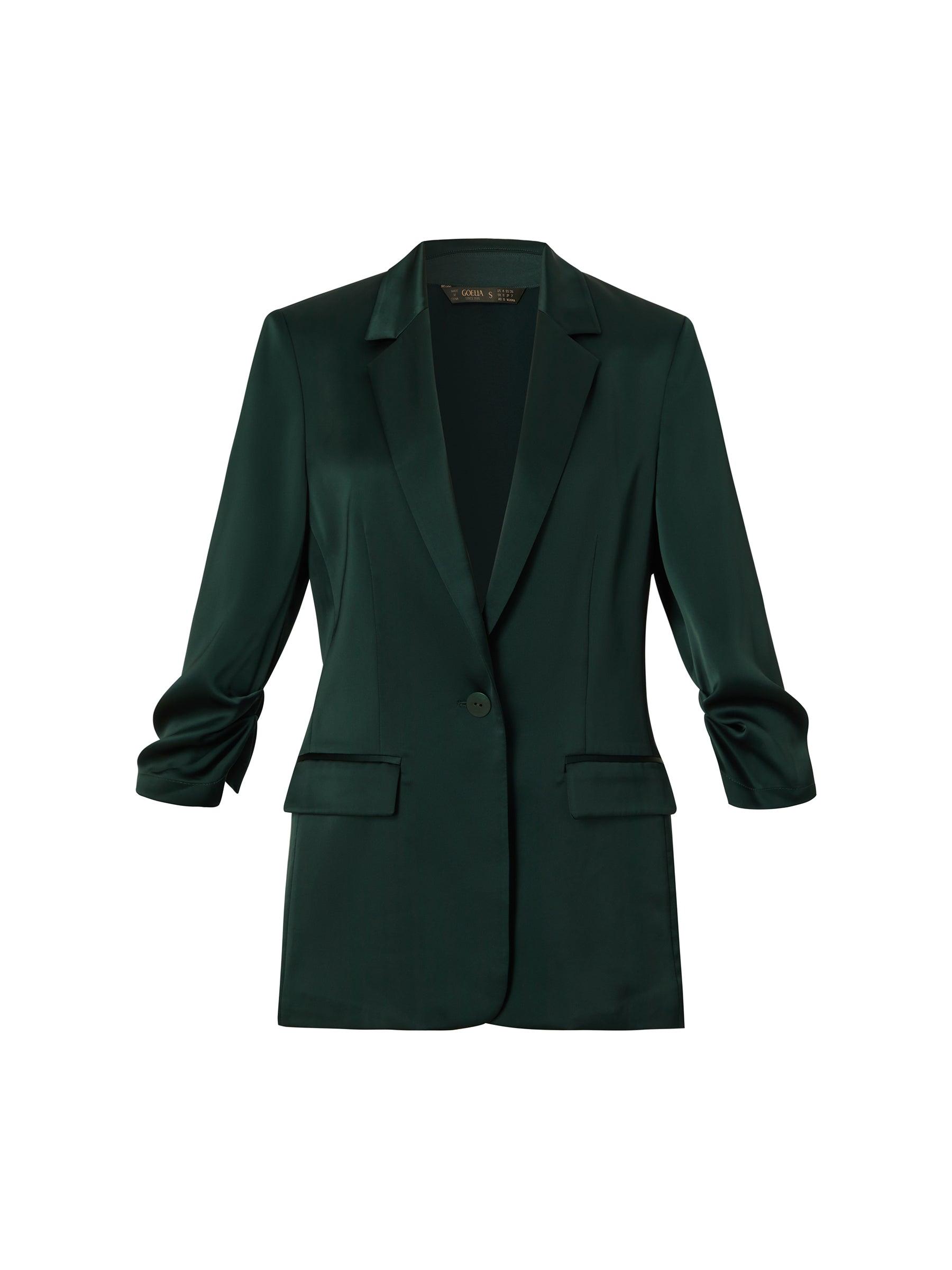 Triacetate Blend Ruched Sleeve Women Blazer Product Image
