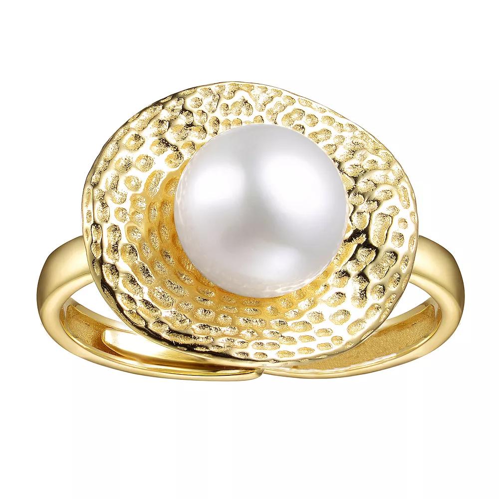 14k Gold over Sterling Silver Freshwater Simulated Pearl Hammered Adjustable Ring, Womens, Gold Tone Product Image