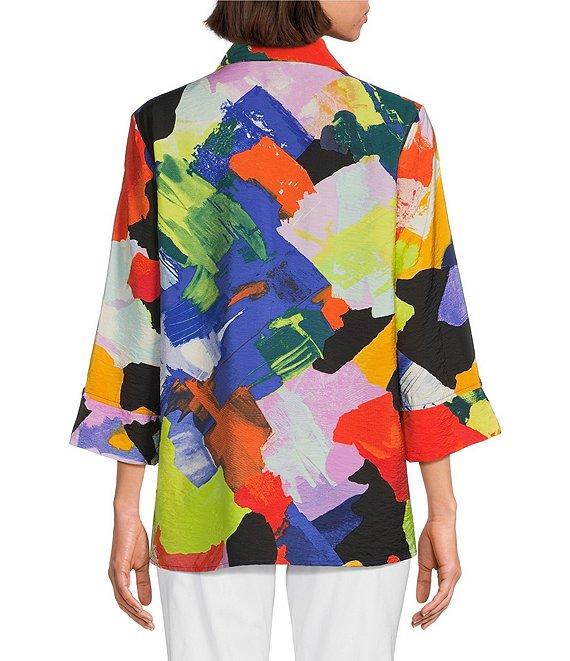 Ali Miles Abstract Point Collar 3/4 Sleeve Button Front Tunic Product Image