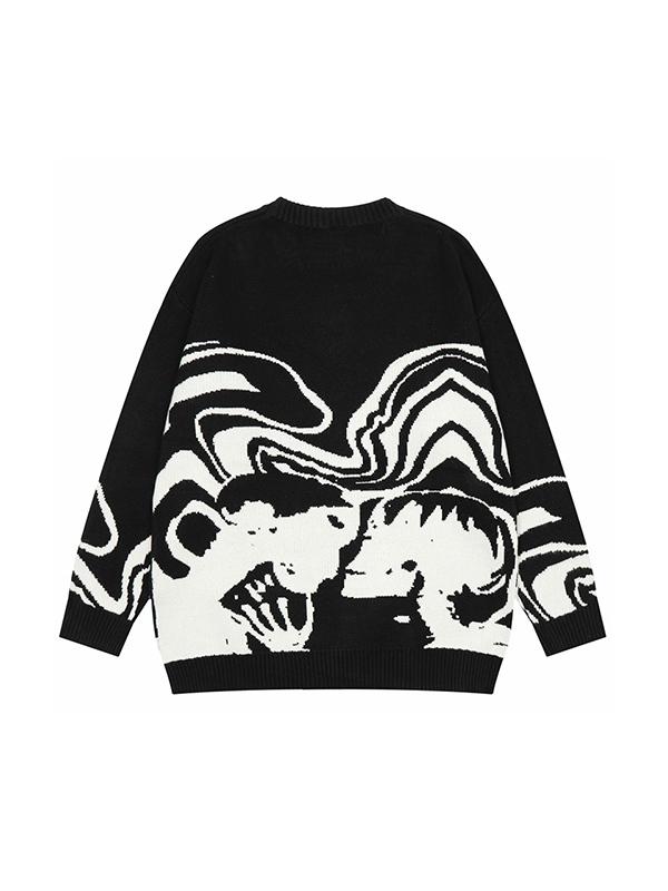 Oversized Skull Jacquard Pullover Sweater Product Image