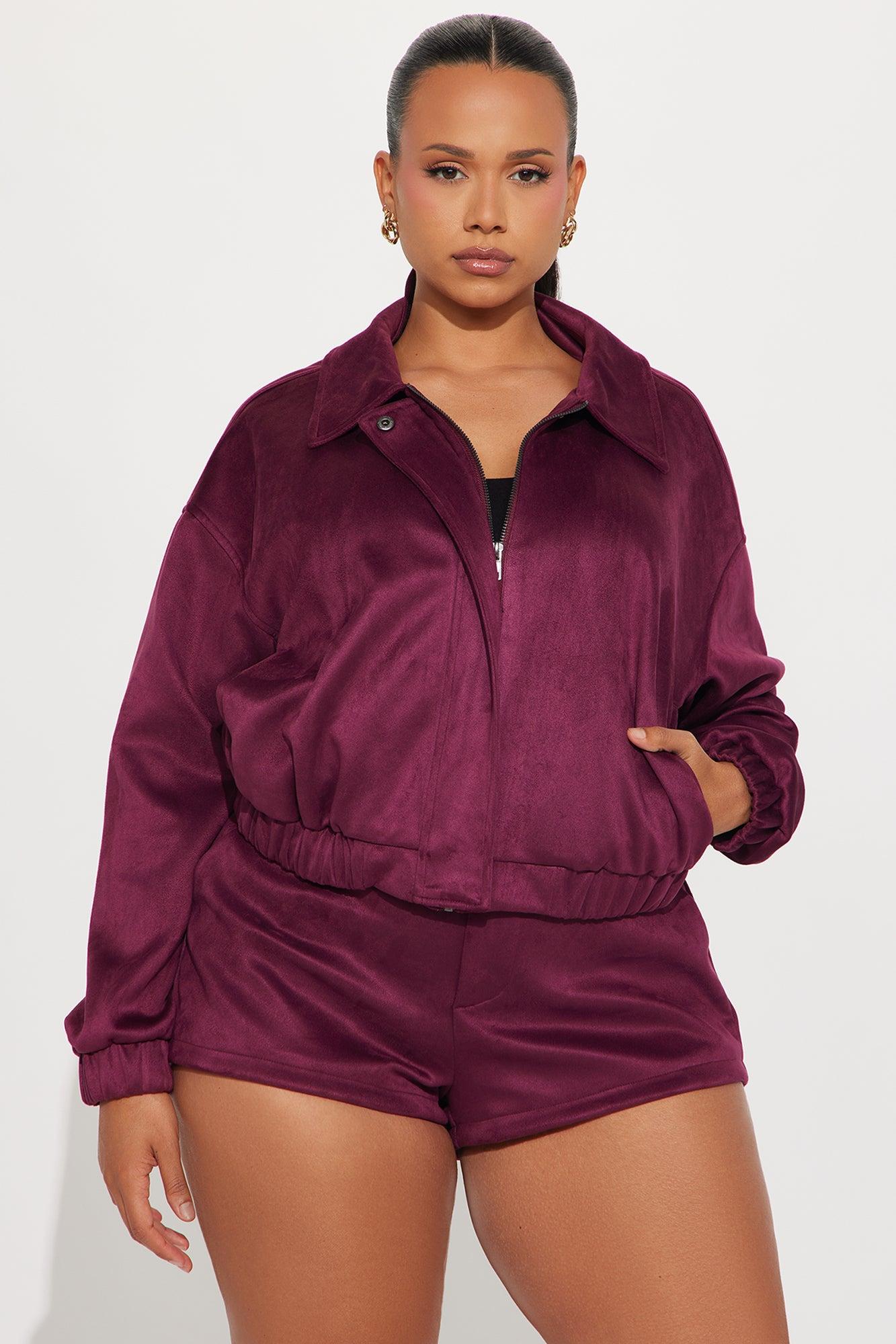 Amina Faux Suede Bomber Jacket - Wine Female Product Image