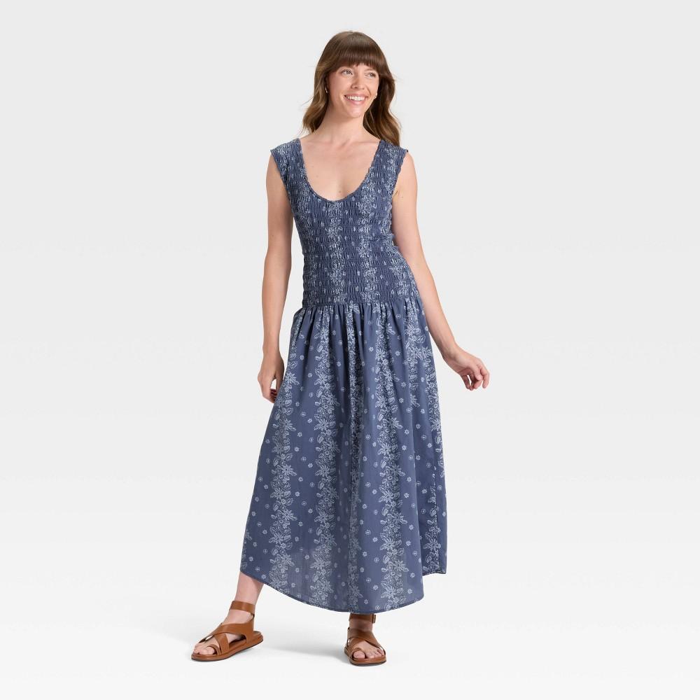 Women's Smocked Midi A-Line Dress - Universal Thread™ Rust Floral M Product Image