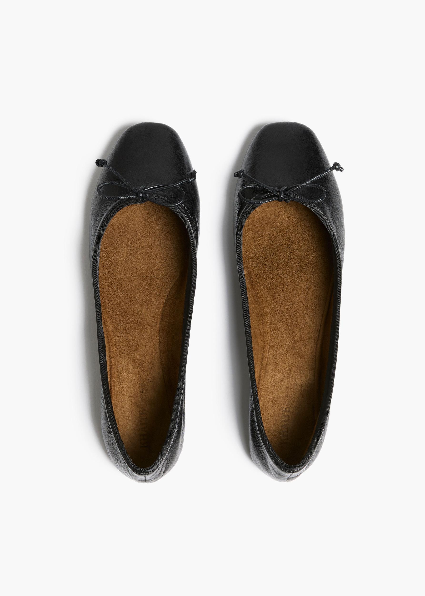 Charlotte Ballerina Flat in Black Leather Product Image