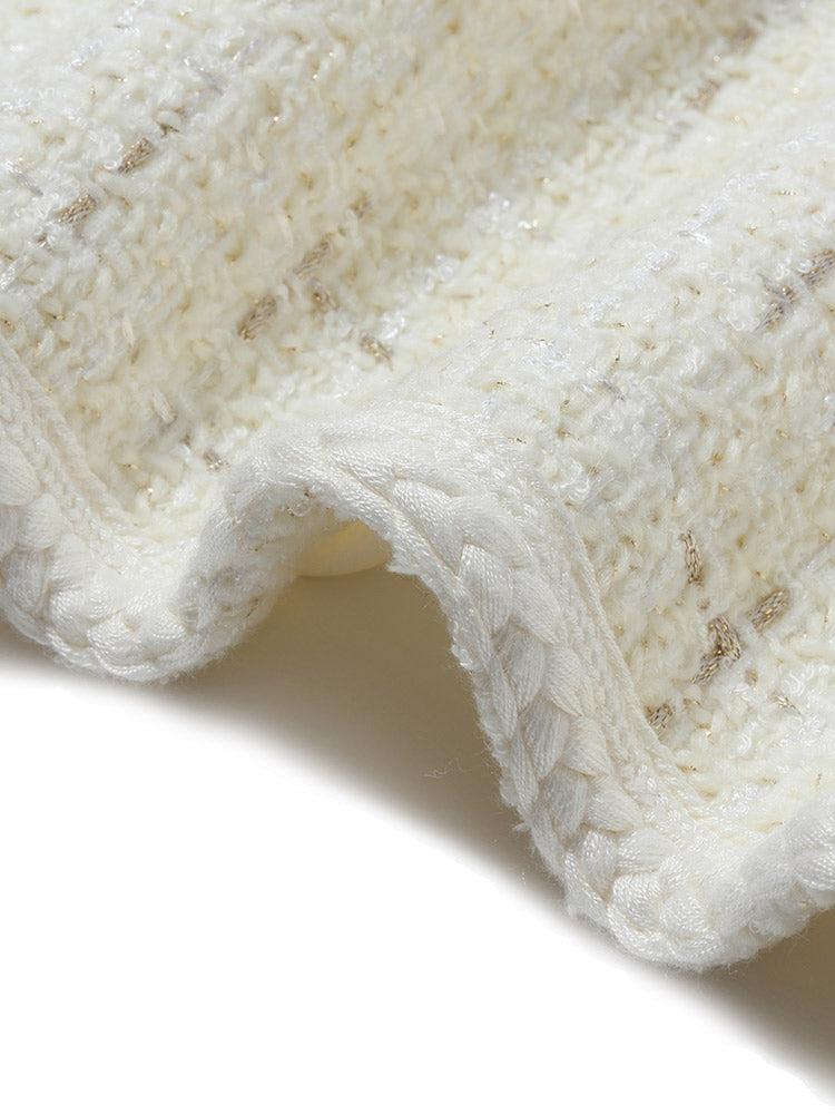 White Knitted Tweed Crop Jacket Product Image