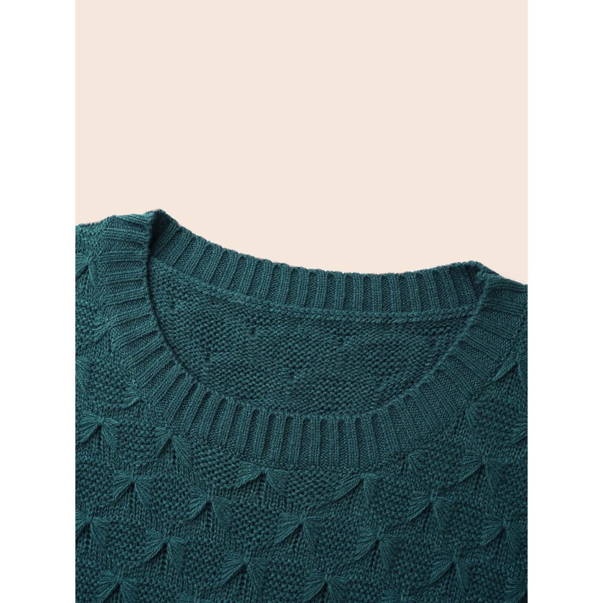 Plus Size Fish Scale Texture Drop Shoulder Pullover Cyan Women Casual Loose Long Sleeve Round Neck Everyday Pullovers BloomChic 18-20/2X Product Image