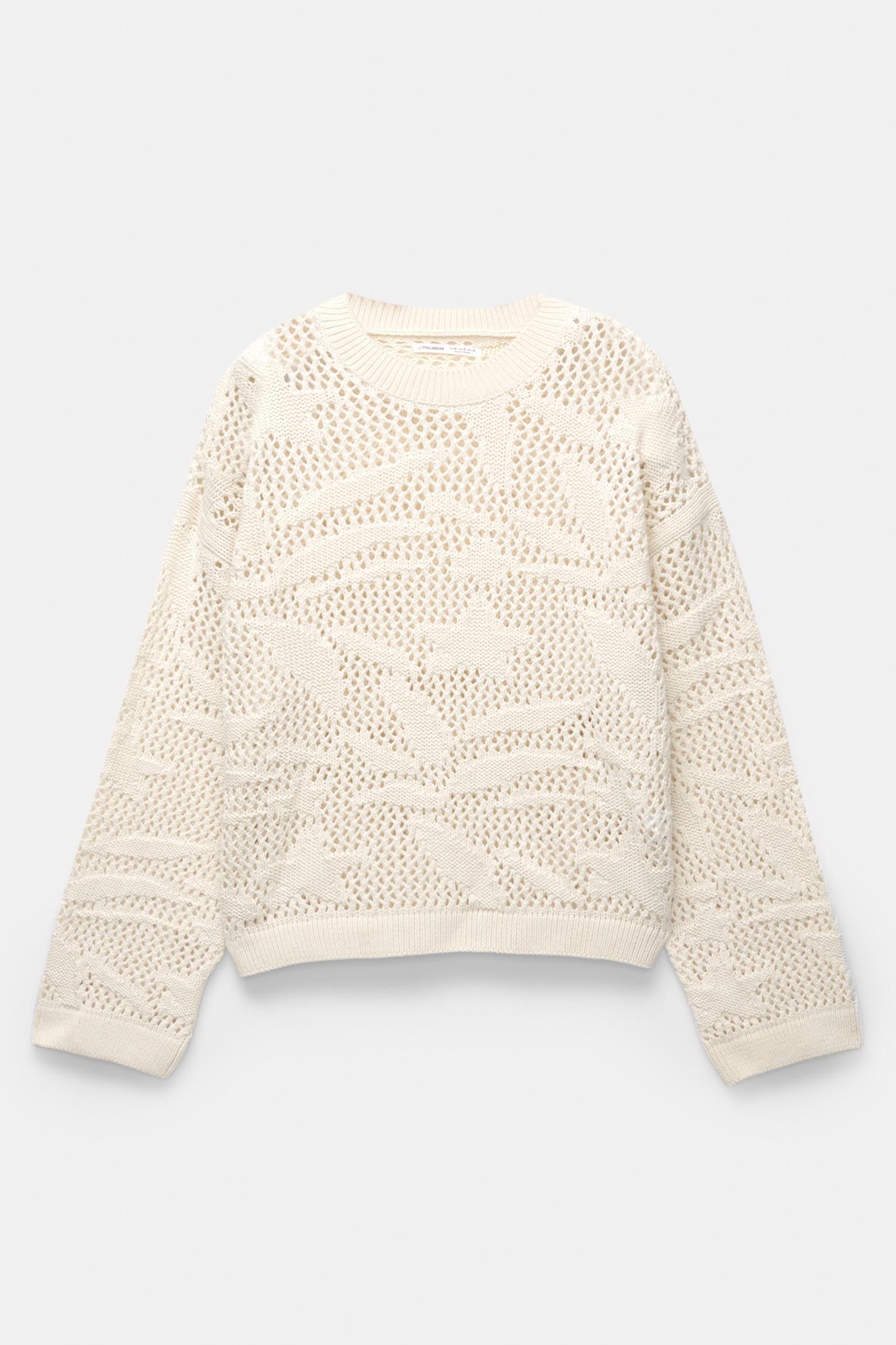 Open knit floral sweater Product Image